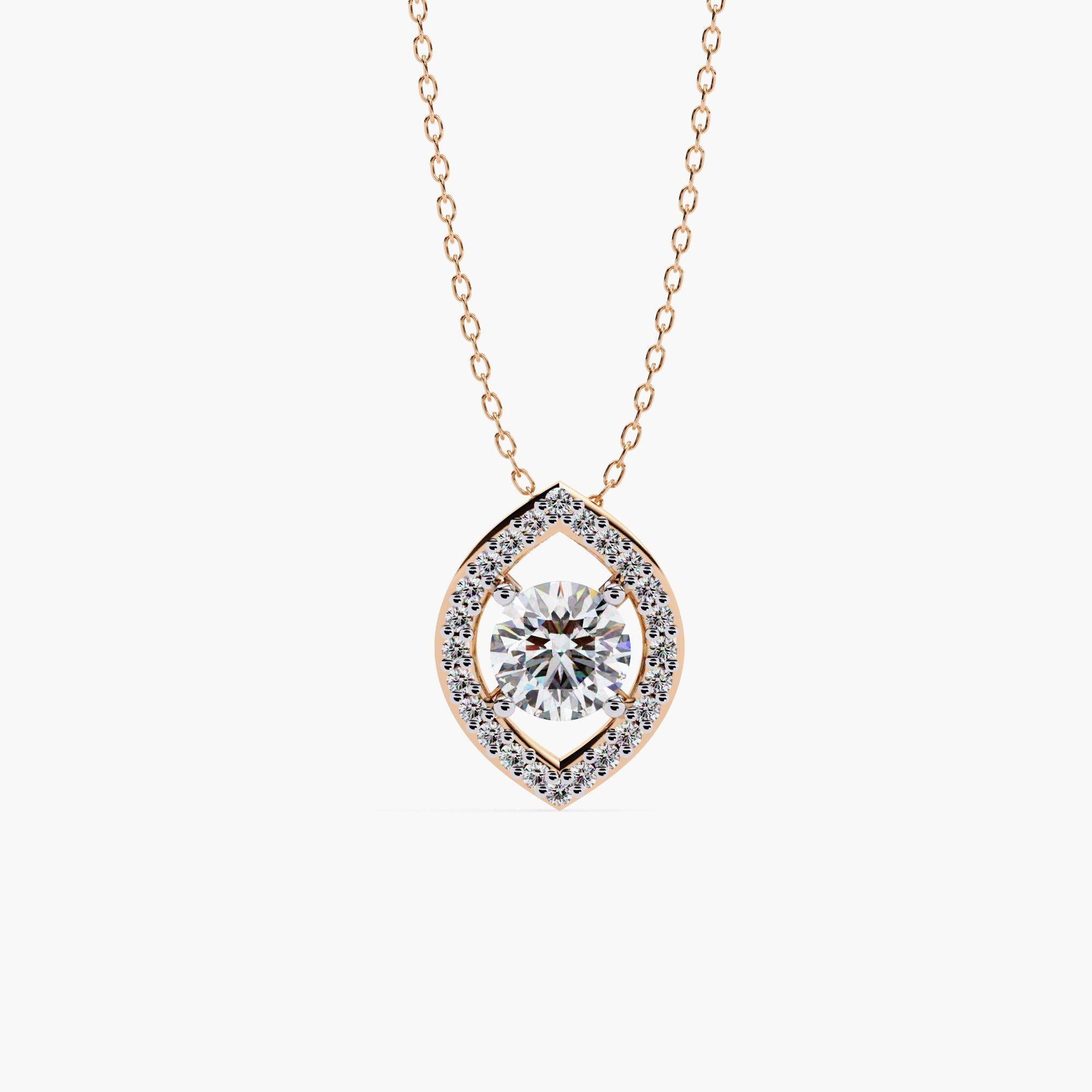 Oval Natural Diamond Halo Pendant Necklace, 14k Solid Gold, SI GH For Sale 1