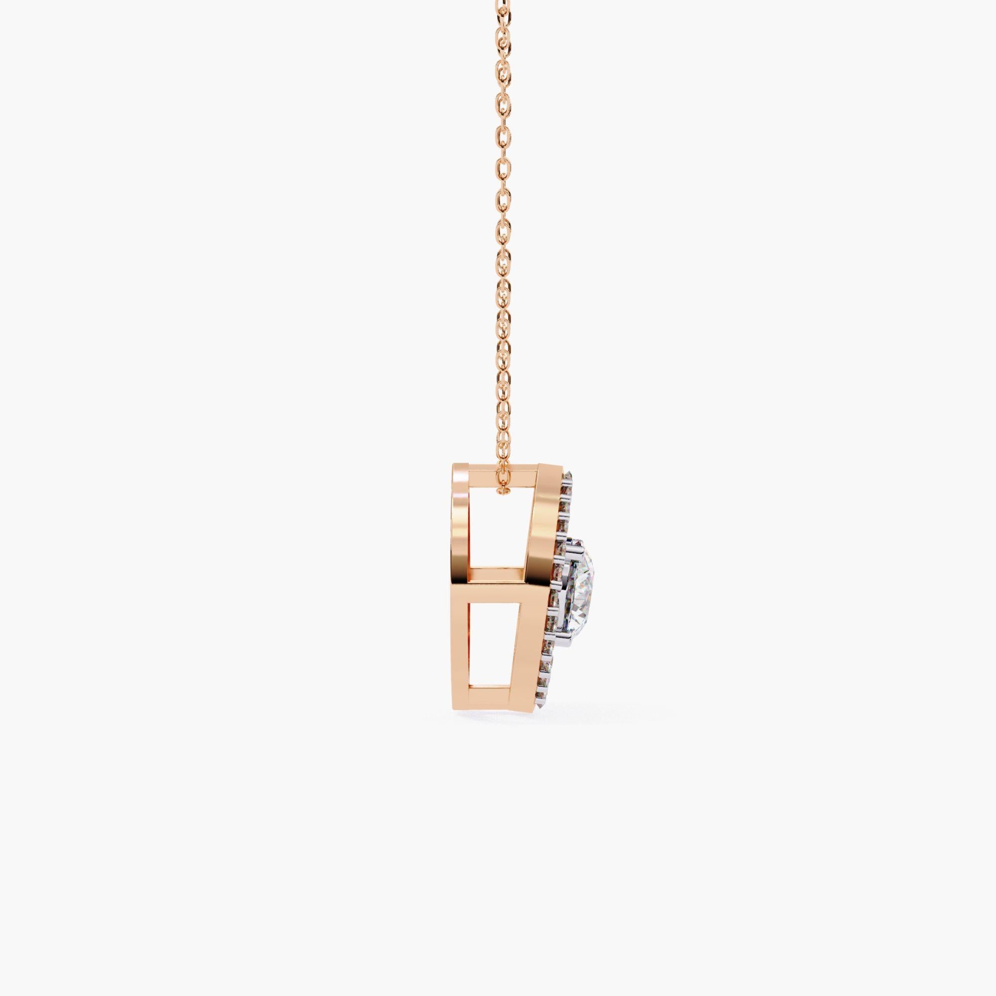 Oval Natural Diamond Halo Pendant Necklace, 14k Solid Gold, SI GH For Sale 2