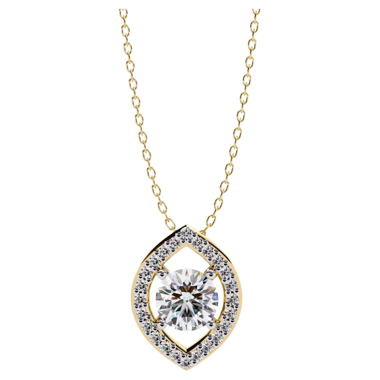 Oval Natural Diamond Halo Pendant Necklace, 14k Solid Gold, SI GH
