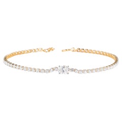 Oval Natural Diamond Tennis Stacking Bracelet in 14K Solid Gold (Certified)