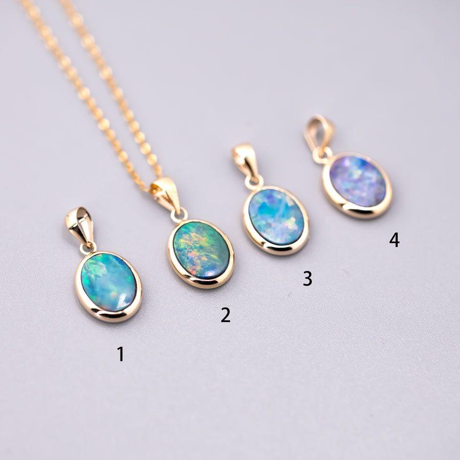Oval Natural Doublet Opal Pendant Necklace 14k Yellow Gold In New Condition For Sale In Suwanee, GA