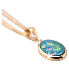 Collar Colgante Óvalo Doblete Ópalo Natural Oro Amarillo 14k