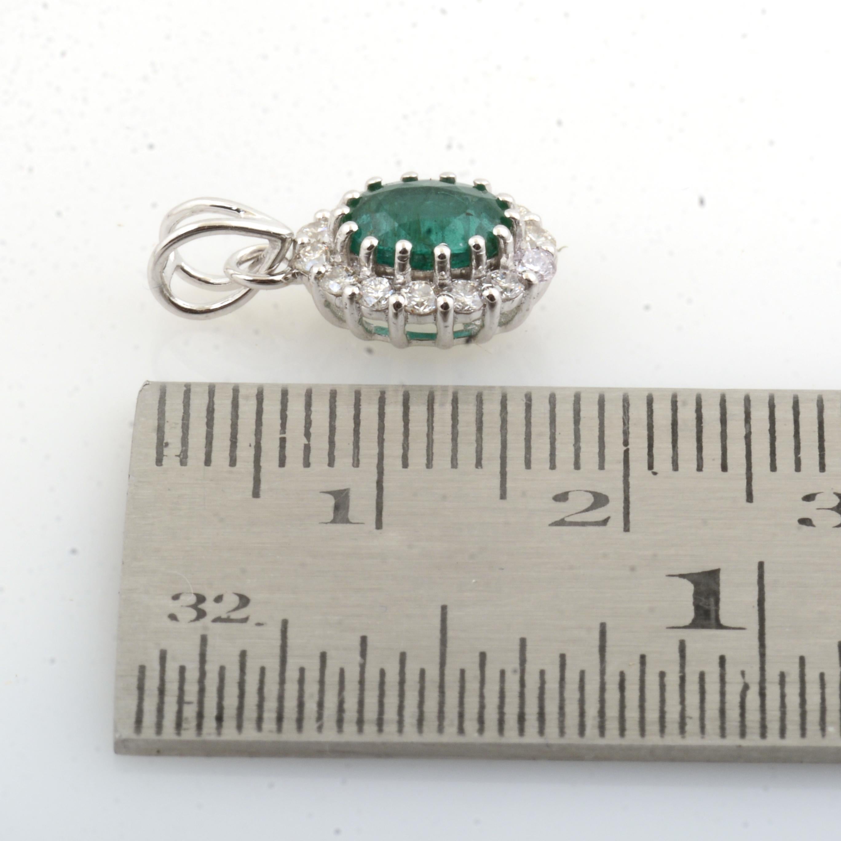 Oval Cut Oval Natural Emerald Charm Pendant Pave Diamond Charm Pendant 14k White Gold For Sale