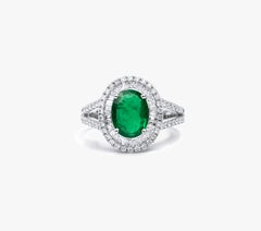 2.5ct Natural Oval-Cut Emerald Double Halo Engagement Ring in 18K White Gold