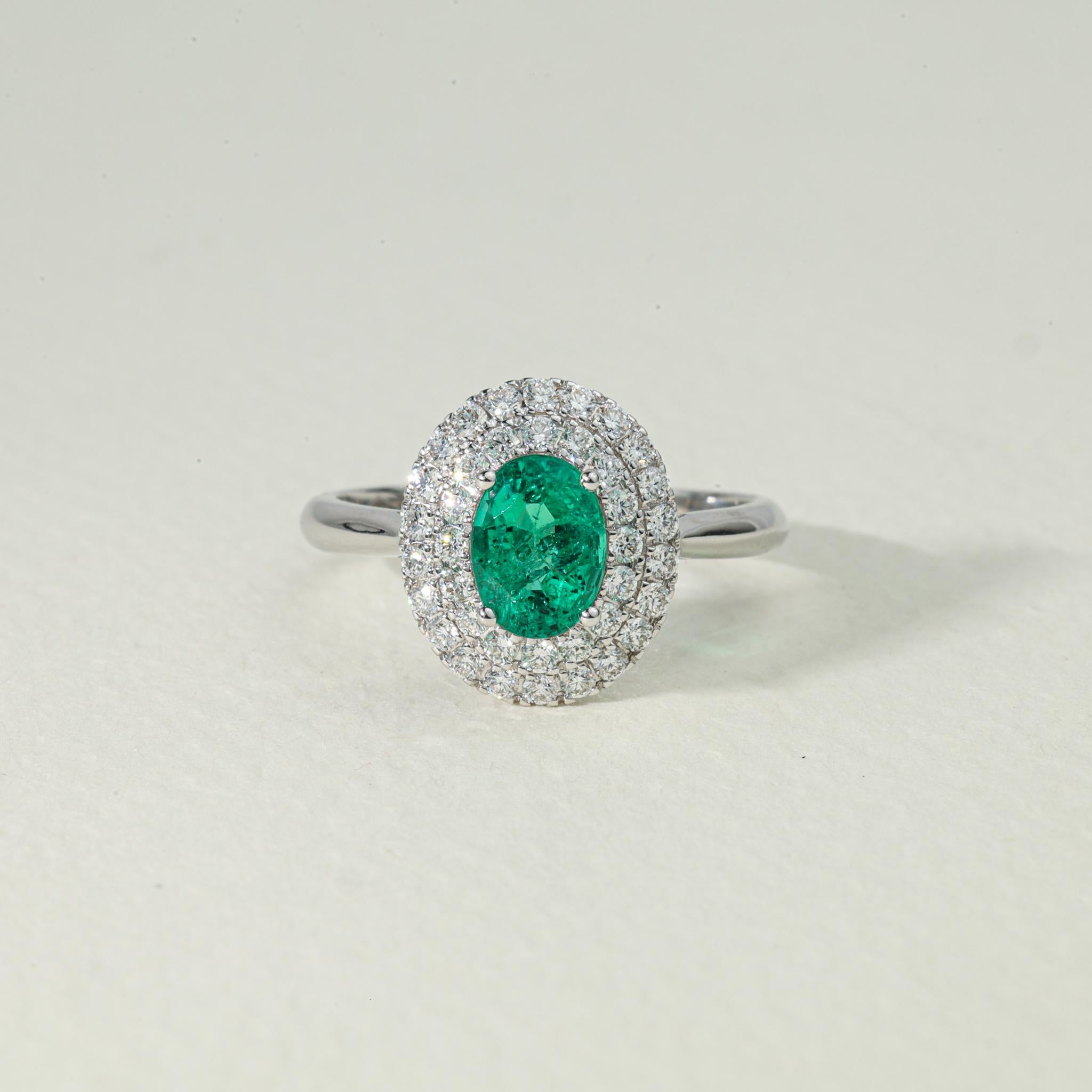 Oval Natural Emerald Diamond Double Halo Cocktail Engagement Ring 18k White Gold

Available in 18k white gold.

Same design can be made also with other custom gemstones per request.

Product details:

- Solid gold

- Diamond - approx. 0.55 carat

-