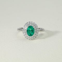 1ct Natural Oval-Cut Emerald & Diamond Double Halo Engagement Ring in 18K Gold