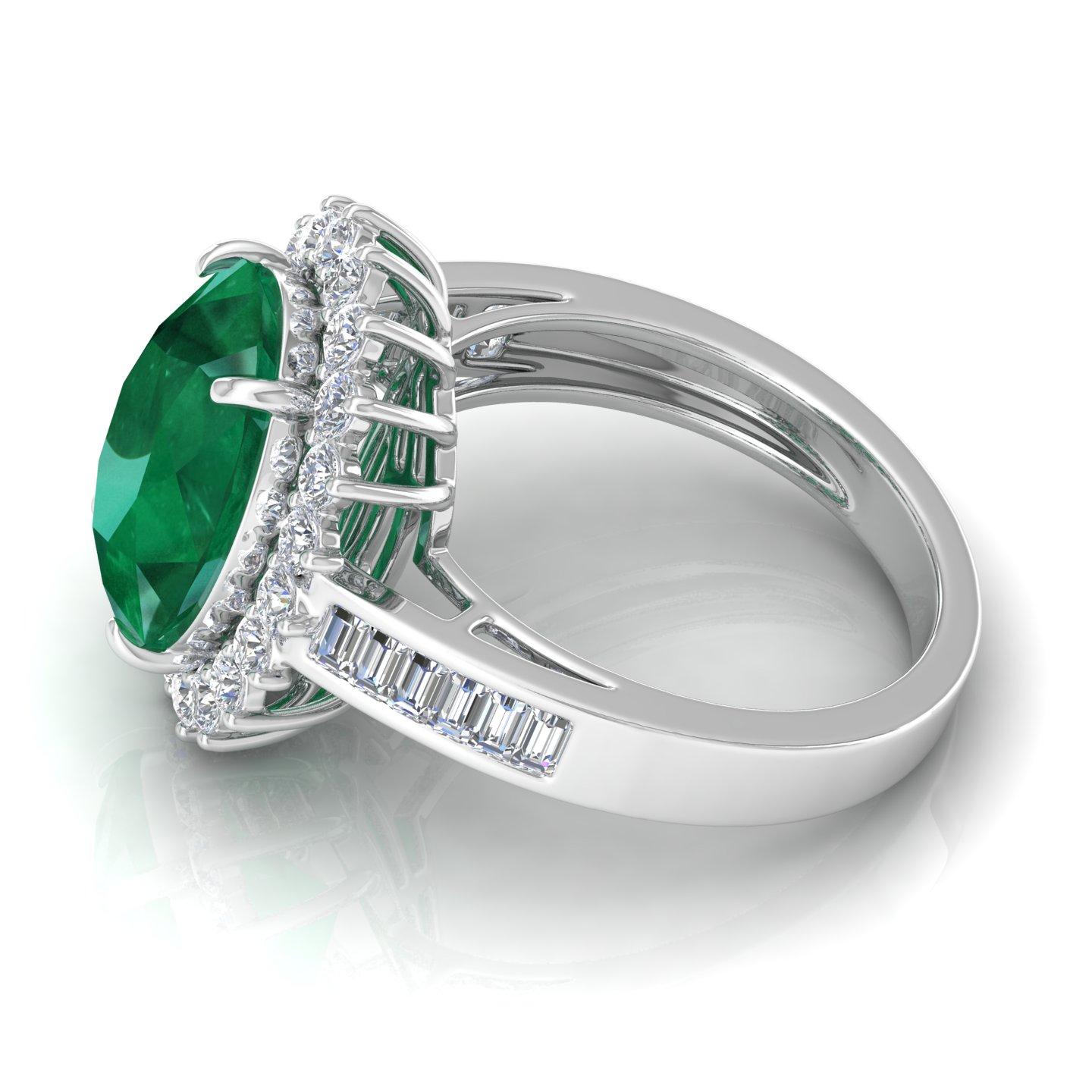 For Sale:  Oval Natural Emerald Gemstone Cocktail Ring Diamond 10 Karat White Gold Jewelry 5