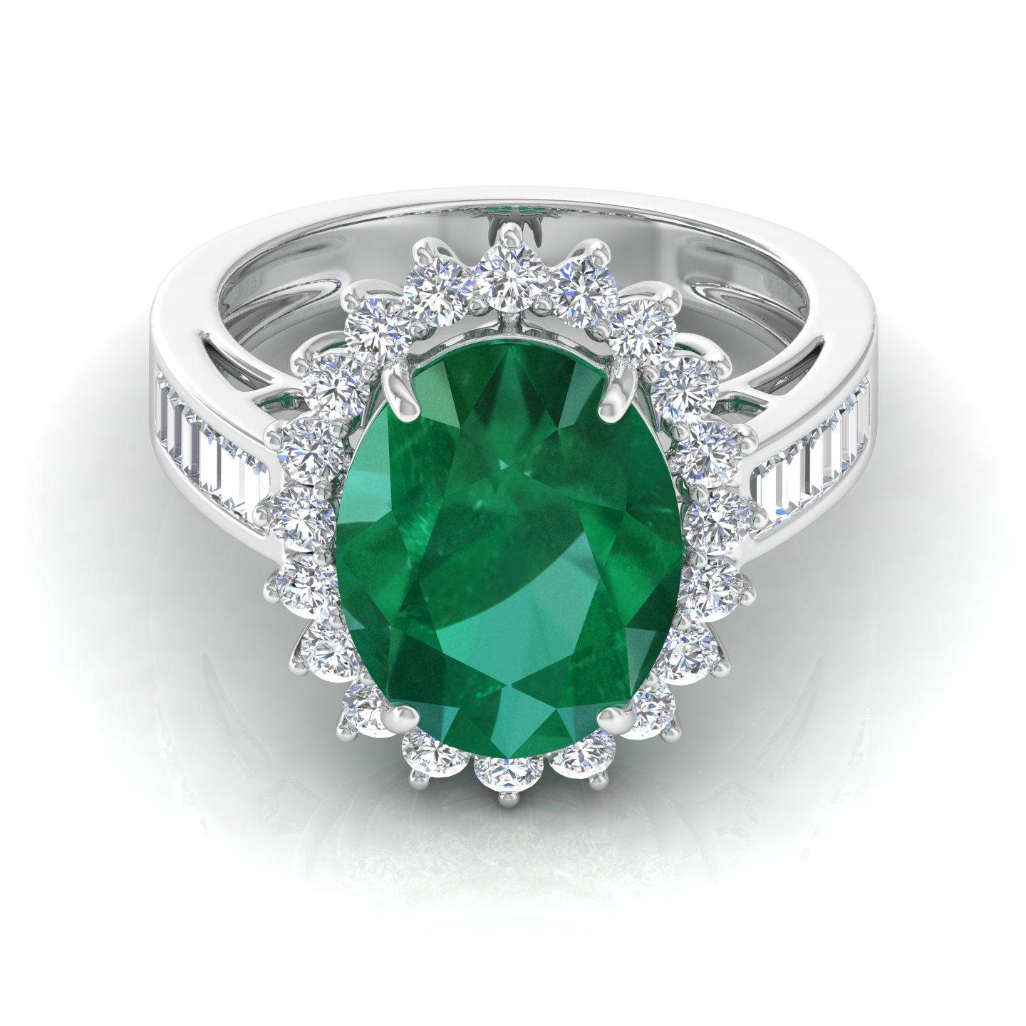 For Sale:  Oval Natural Emerald Gemstone Cocktail Ring Diamond 10 Karat White Gold Jewelry 6