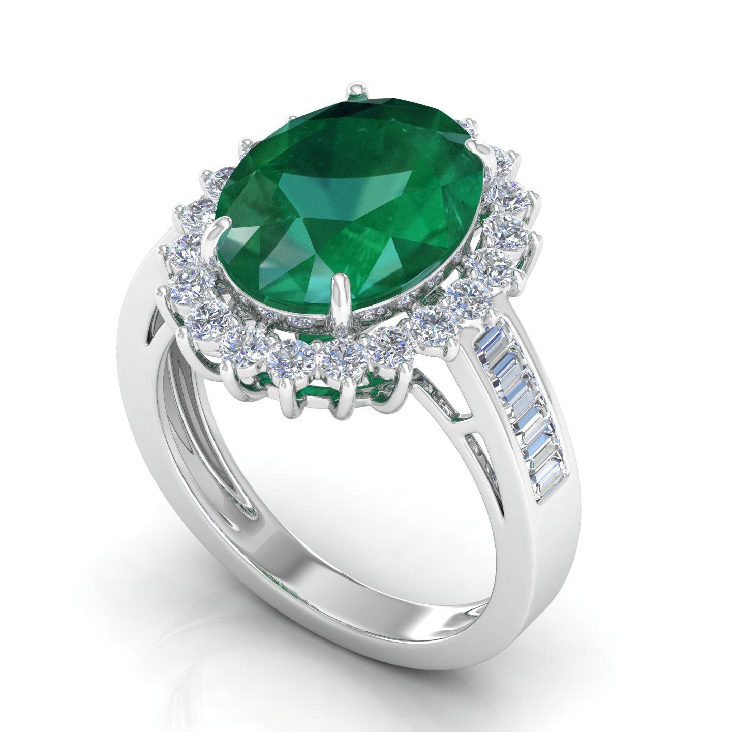 For Sale:  Oval Natural Emerald Gemstone Cocktail Ring Diamond 10 Karat White Gold Jewelry 7