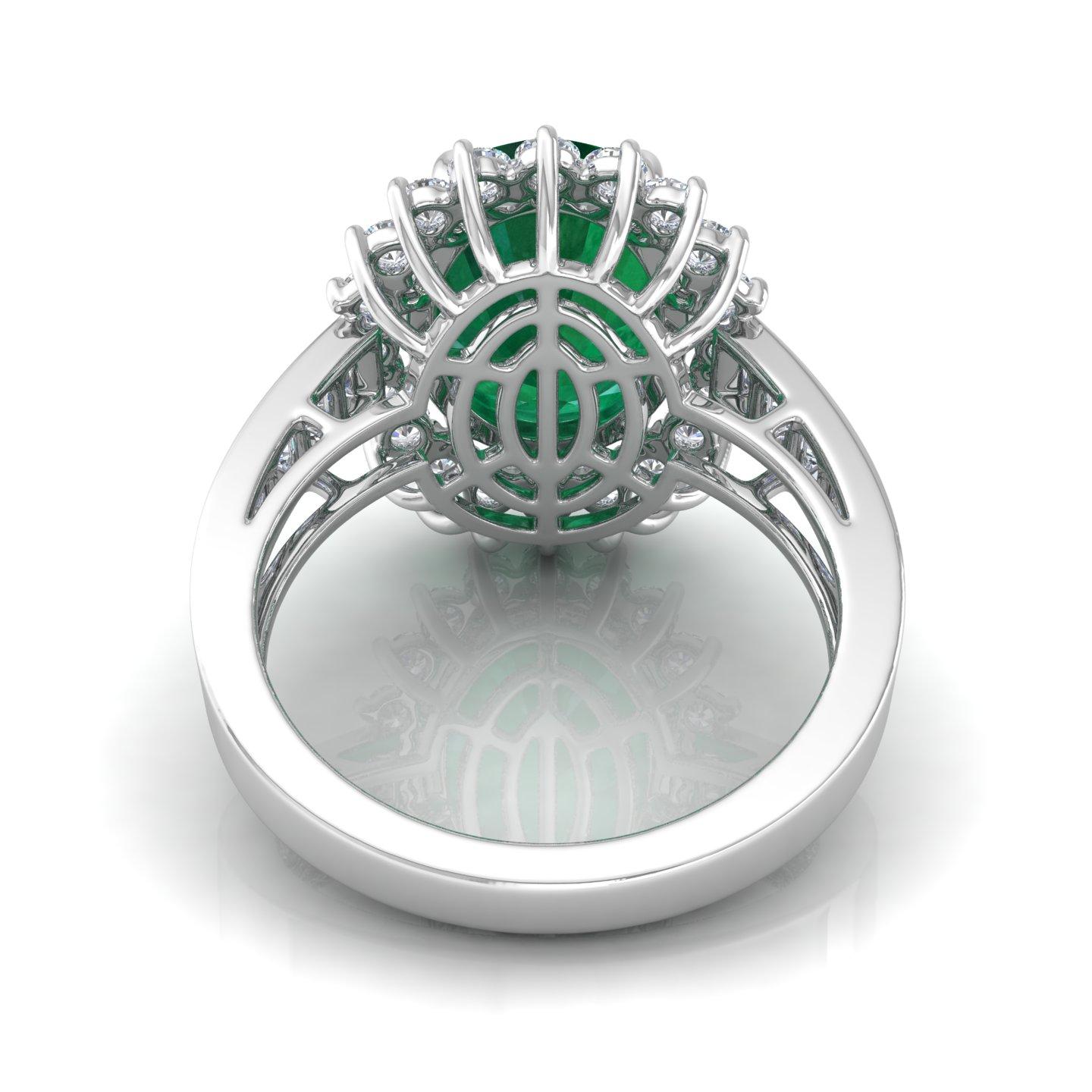 For Sale:  Oval Natural Emerald Gemstone Cocktail Ring Diamond 10 Karat White Gold Jewelry 8