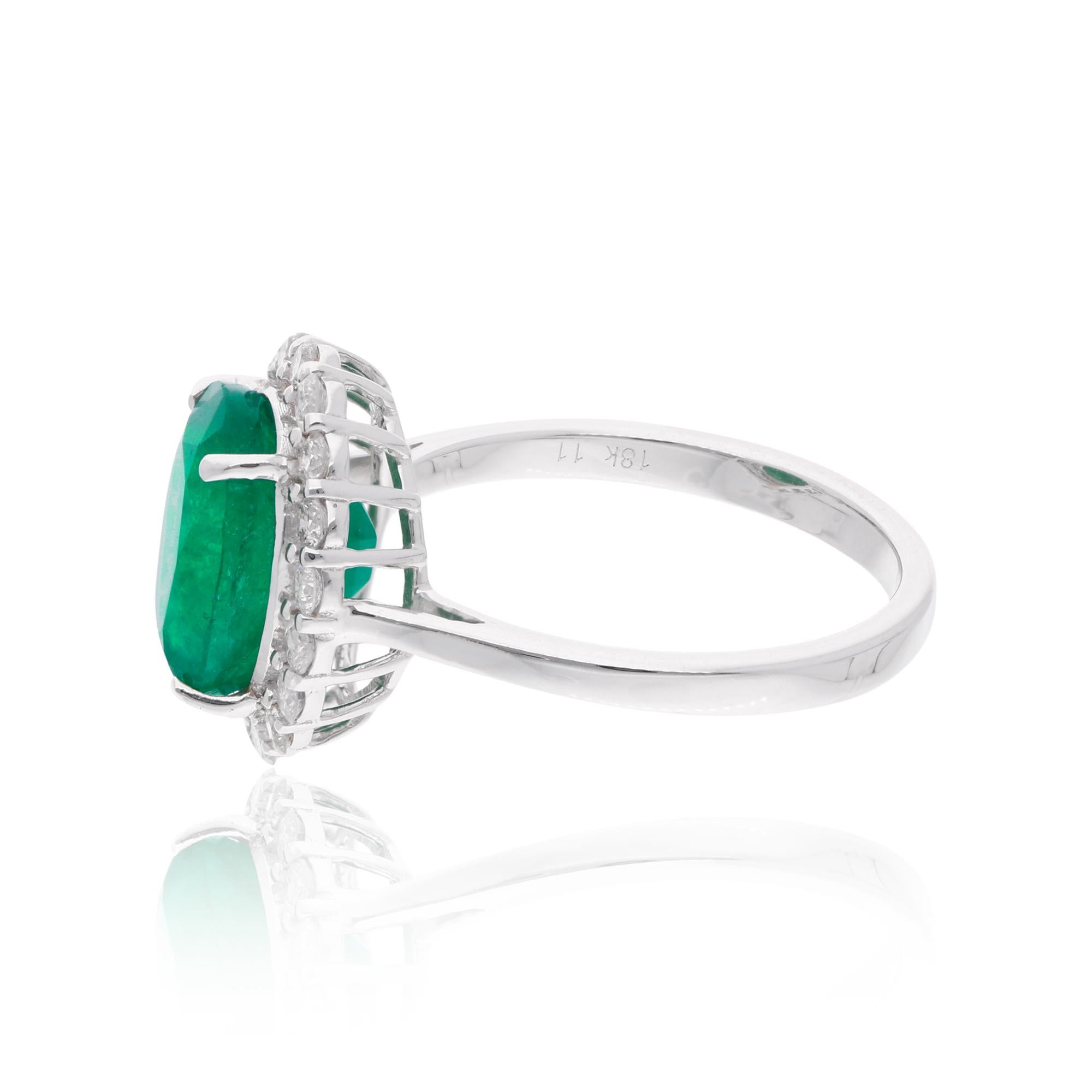 Item Code :- SER-22611 (14k)
Gross Wt. :- 3.70 gm
14k Solid White Gold Wt. :- 2.82 gm
Natural Diamond Wt. :- 0.50 Ct. ( AVERAGE DIAMOND CLARITY SI1-SI2 & COLOR H-I )
Emerald Wt. :- 3.95 Ct. 
Ring Size :- 7 US & All size available

✦