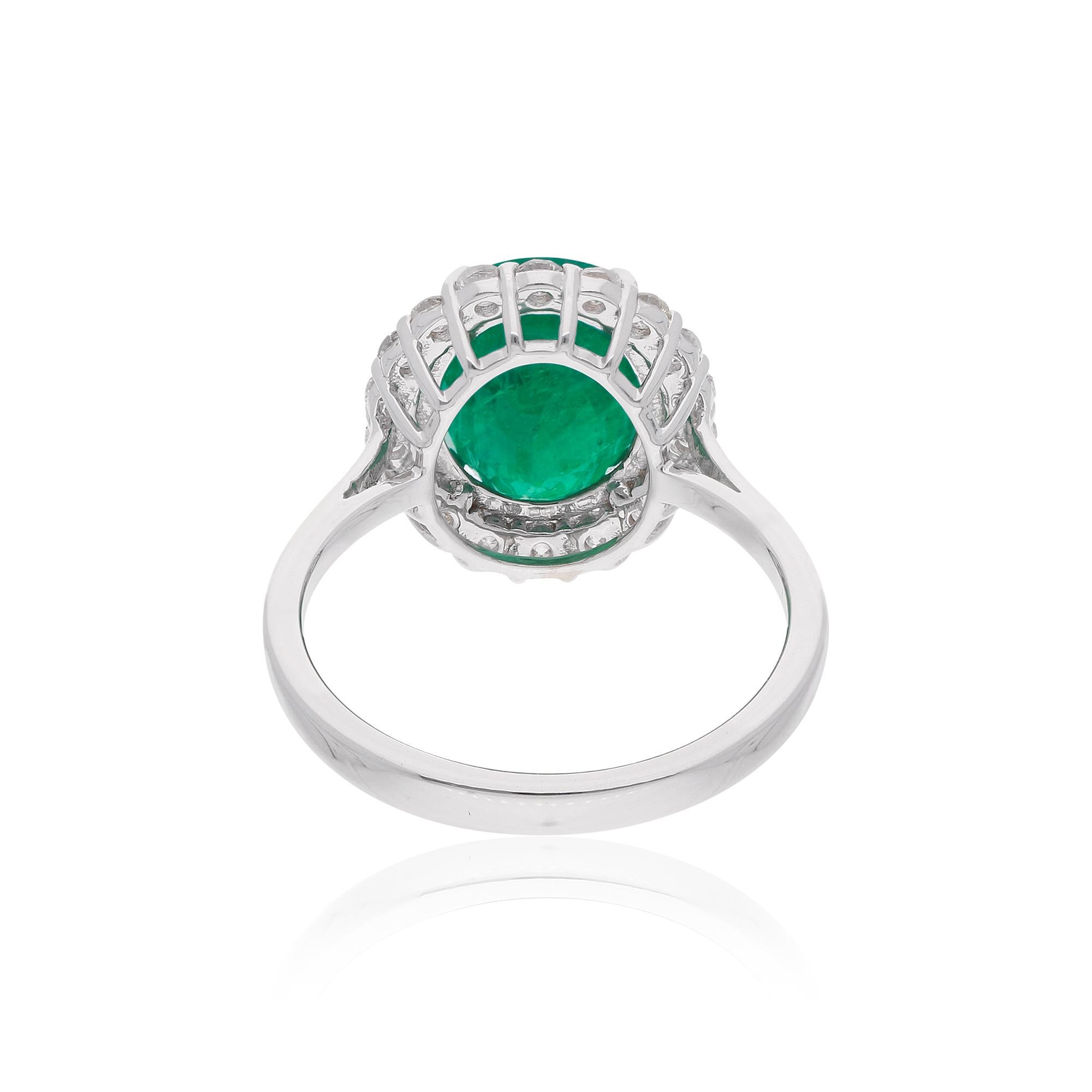 Modern Oval Natural Emerald Gemstone Cocktail Ring Diamond 14 Karat White Gold Jewelry For Sale