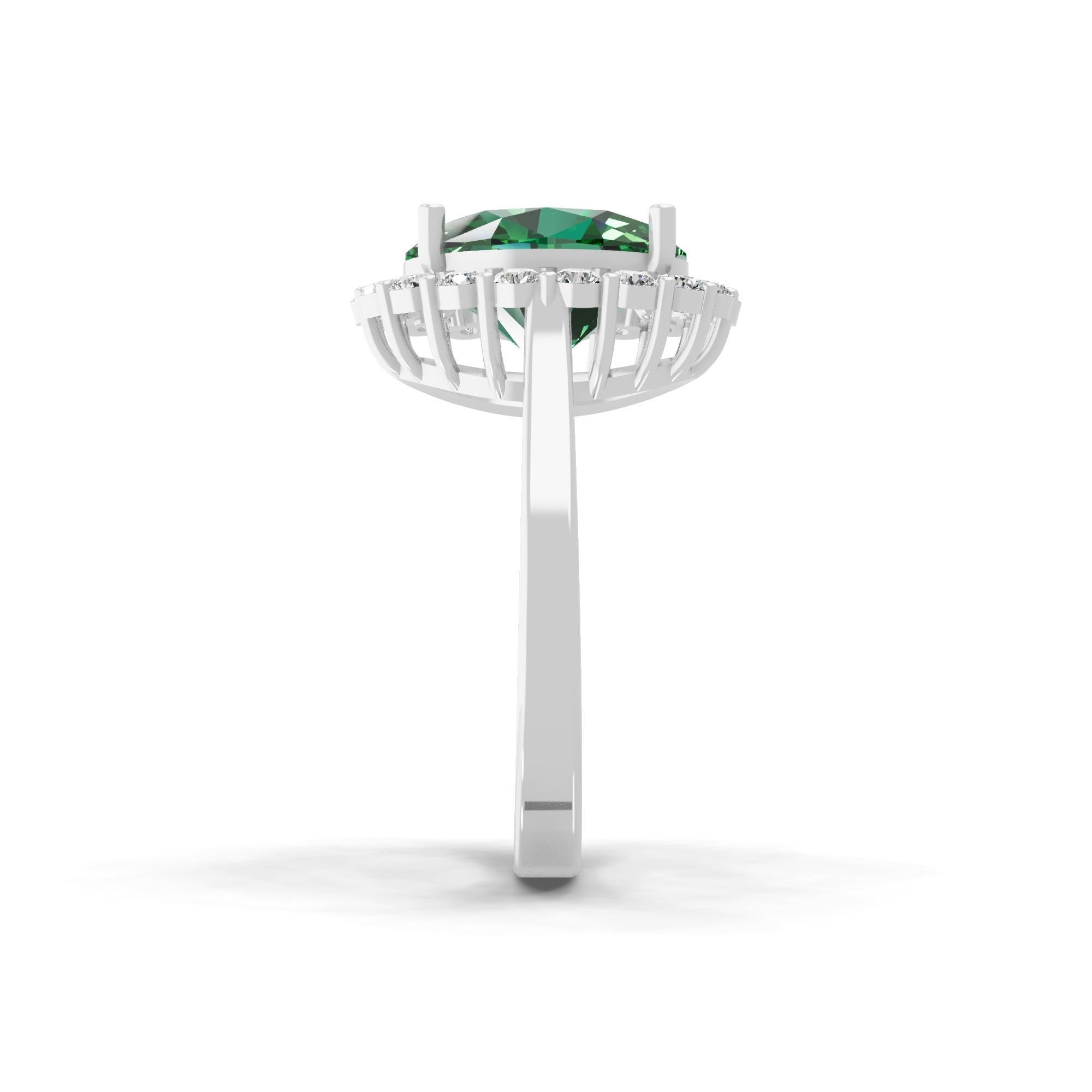 Ovaler natürlicher Smaragd-Edelstein-Cocktailring mit Diamant aus 14 Karat Weißgold im Angebot 3