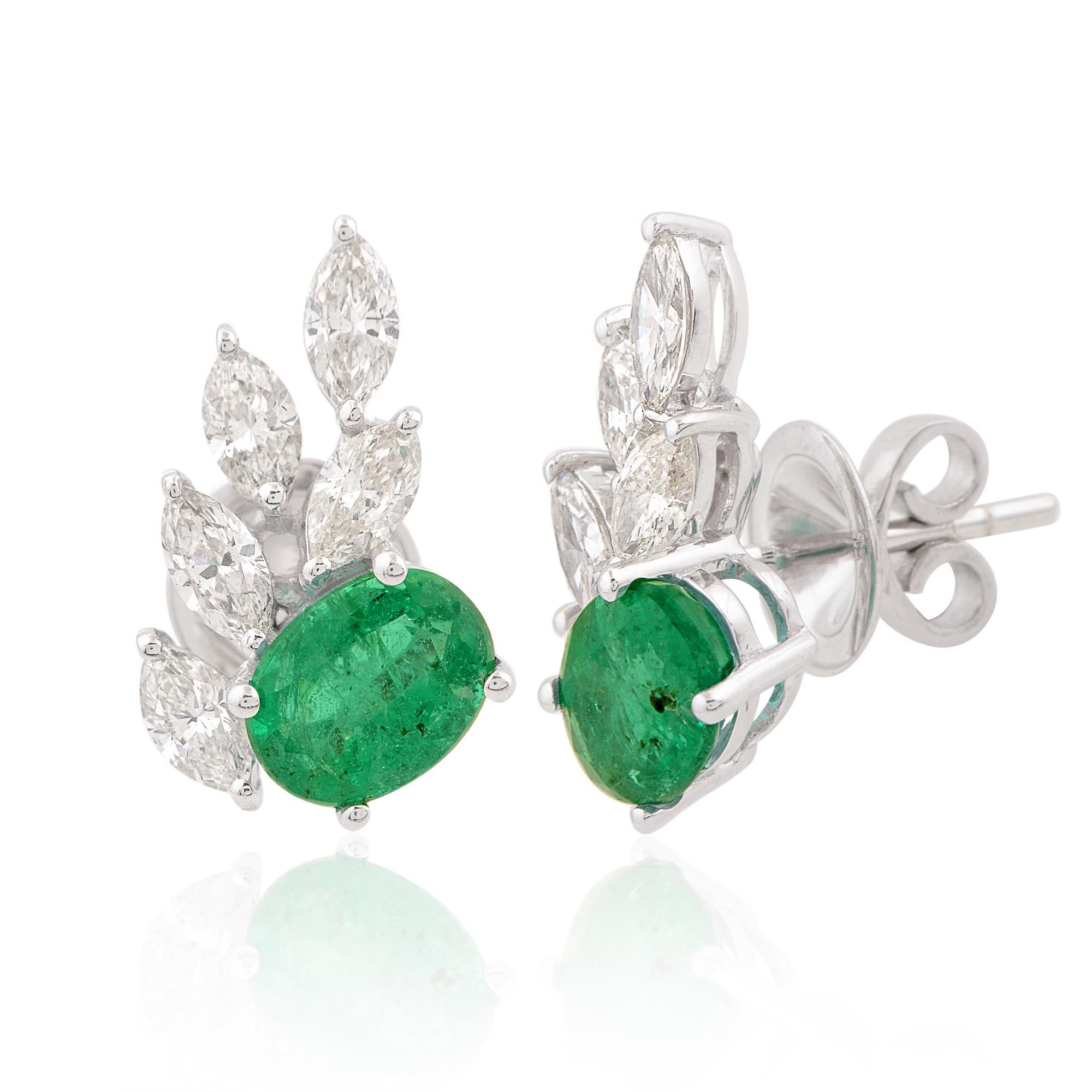 Item Code :- SEE-1118M (14k)
Gross Wet :- 3.34 gm
14k White Gold Wet :- 2.70 gm
Diamond Wet :- 1.24 ct  ( AVERAGE DIAMOND CLARITY SI1-SI2 & COLOR H-I )
Emerald Wet :- 1.96 ct
Earrings Size :- 17x12 mm approx.

✦ Sizing
.....................
We can