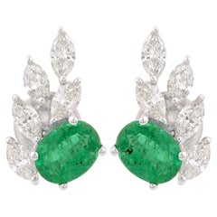 Orecchini ovali con gemma di smeraldo naturale Gioielli in oro bianco massiccio 18 carati con diamante