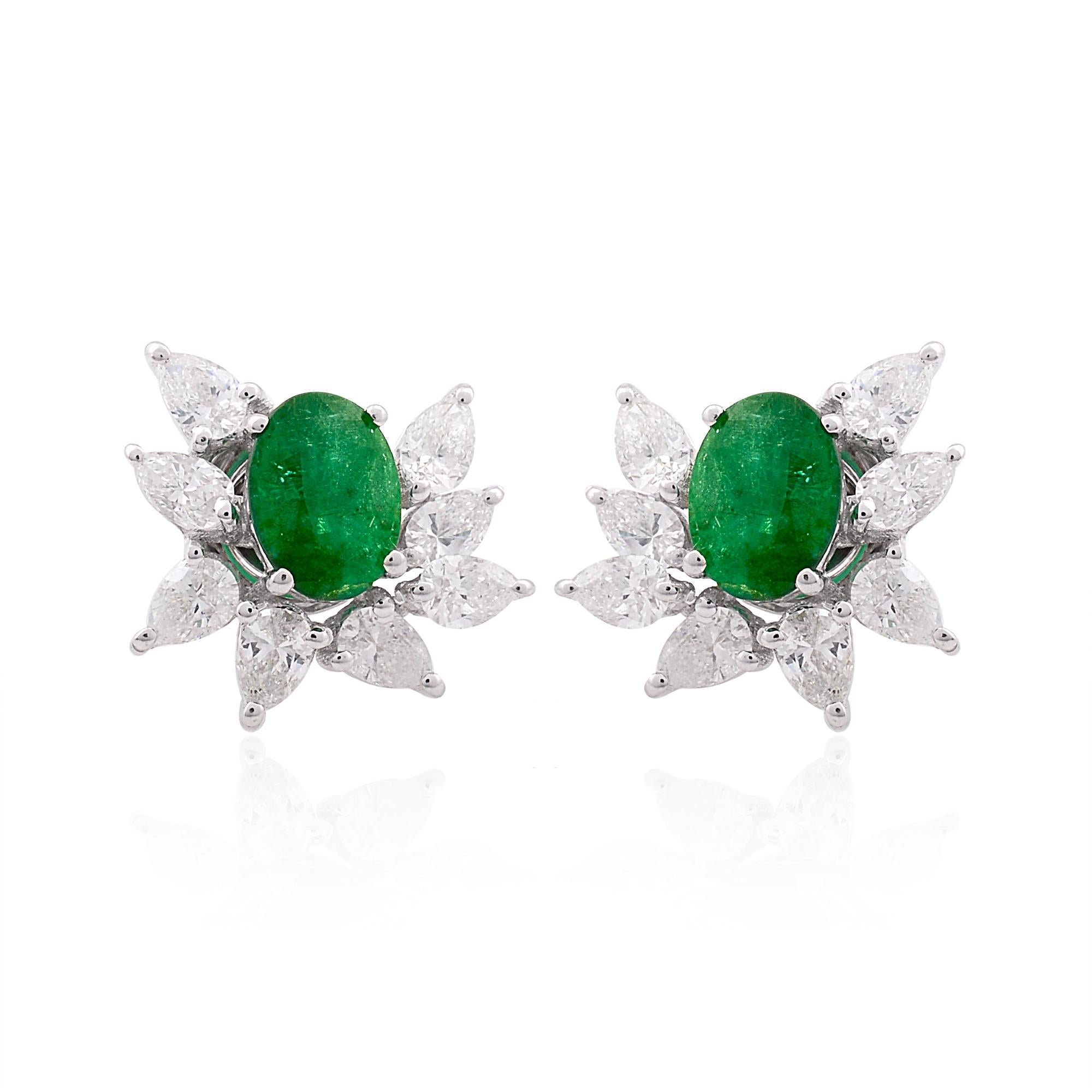 Item Code :- SEE-1470B (14k)
Gross Wet :- 3.37 gm
14k White Gold Wt :- 2.82 gm
Natural Diamond Wt :- 1.35 ct ( AVERAGE DIAMOND CLARITY SI1-SI2 & COLOR H-I )
Zambian Emerald Wt :- 1.38 ct
Earrings Size :- 13x13 mm approx.

✦