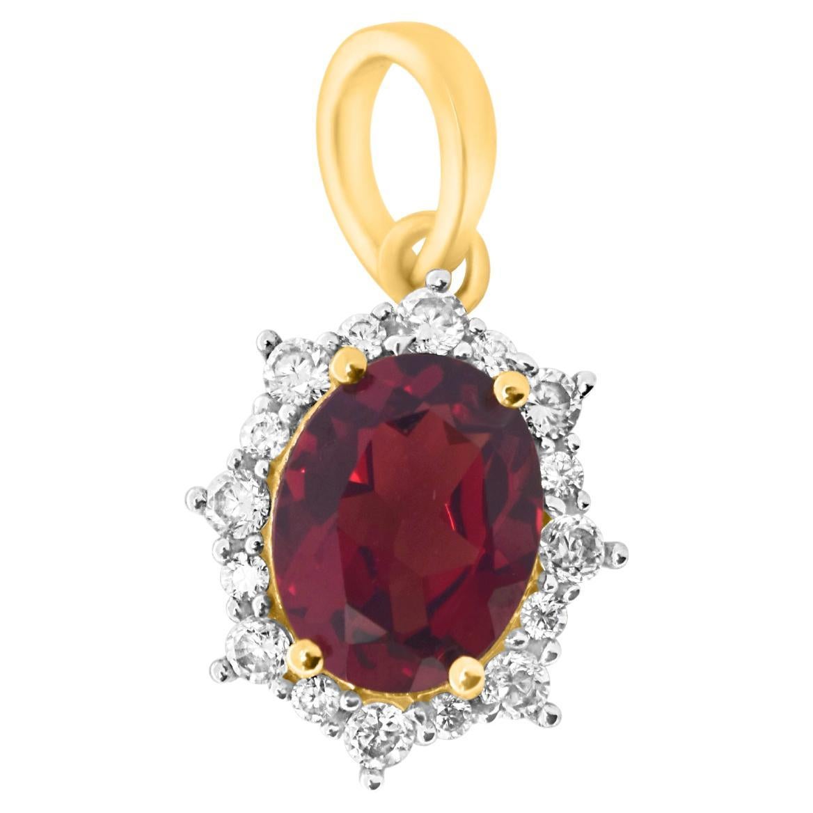 Oval  Natural Garnet And CZ Yellow Gold Over Sterling Silver Pendant