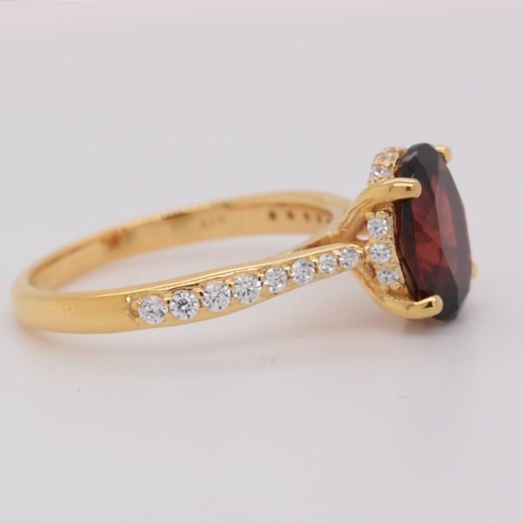 Oval Natural Garnet And CZ Over Sterling Silver Ring In New Condition For Sale In Fort Lee, NJ
