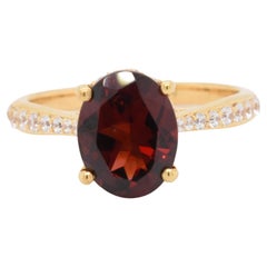 Oval Natural Garnet with CZ Over Sterling Silver Ring