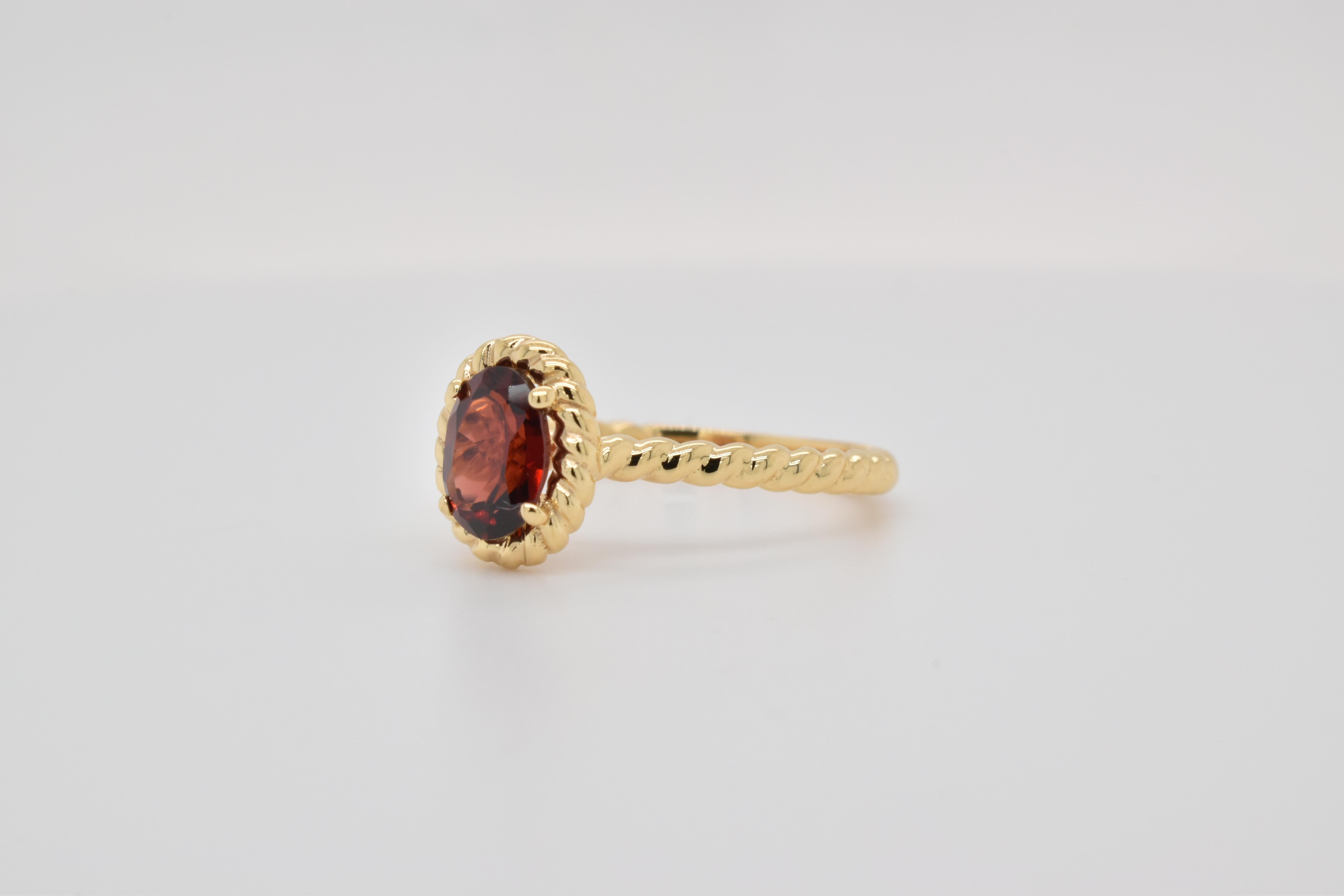 Oval Cut Oval  Natural Garnet  Yellow Gold Over Sterling Silver Ring For Sale
