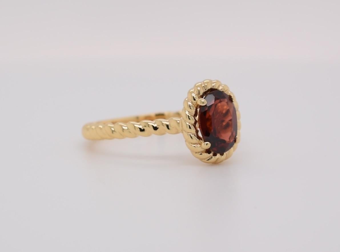 Oval  Natural Garnet  Yellow Gold Over Sterling Silver Ring In New Condition For Sale In Fort Lee, NJ