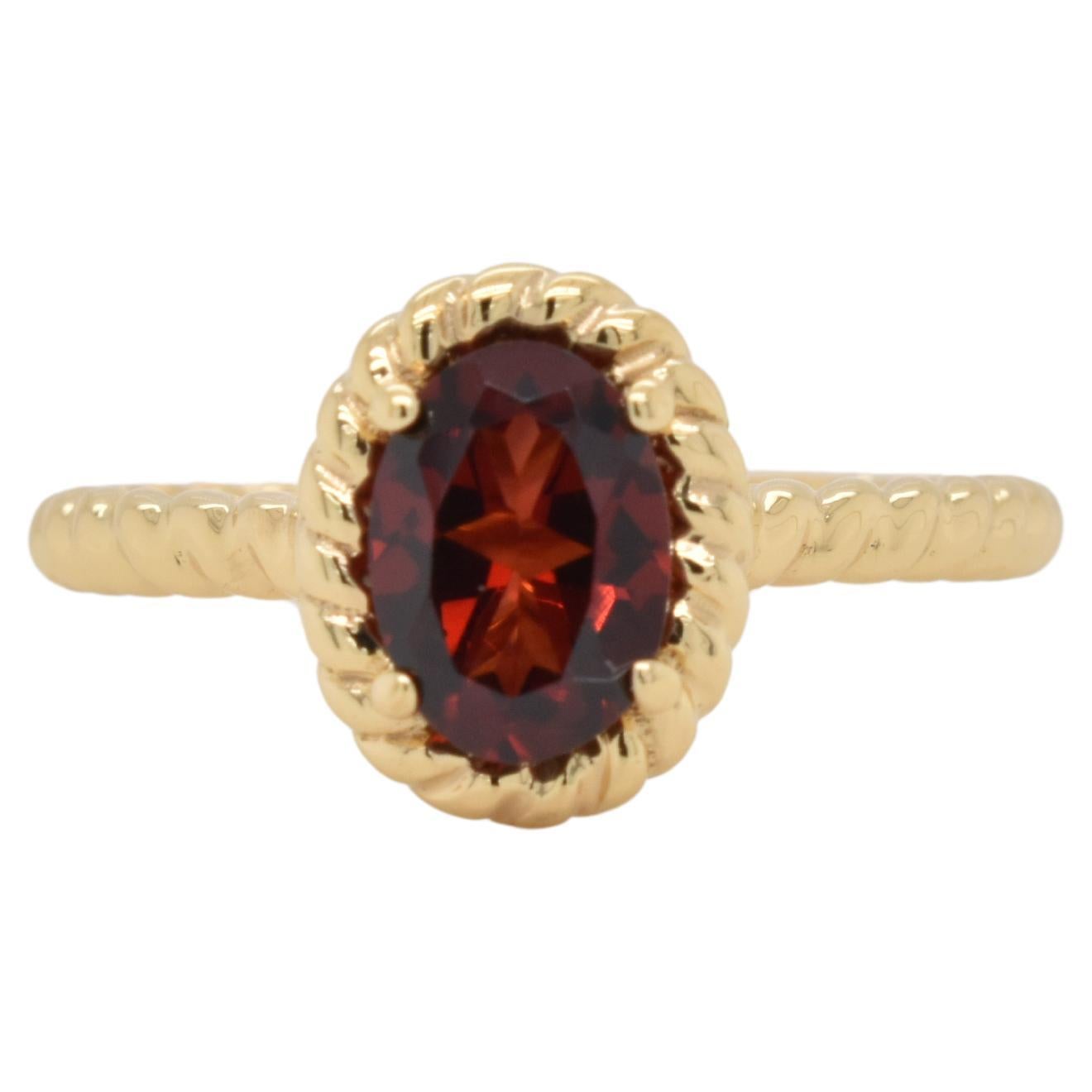 Oval  Natural Garnet  Yellow Gold Over Sterling Silver Ring For Sale