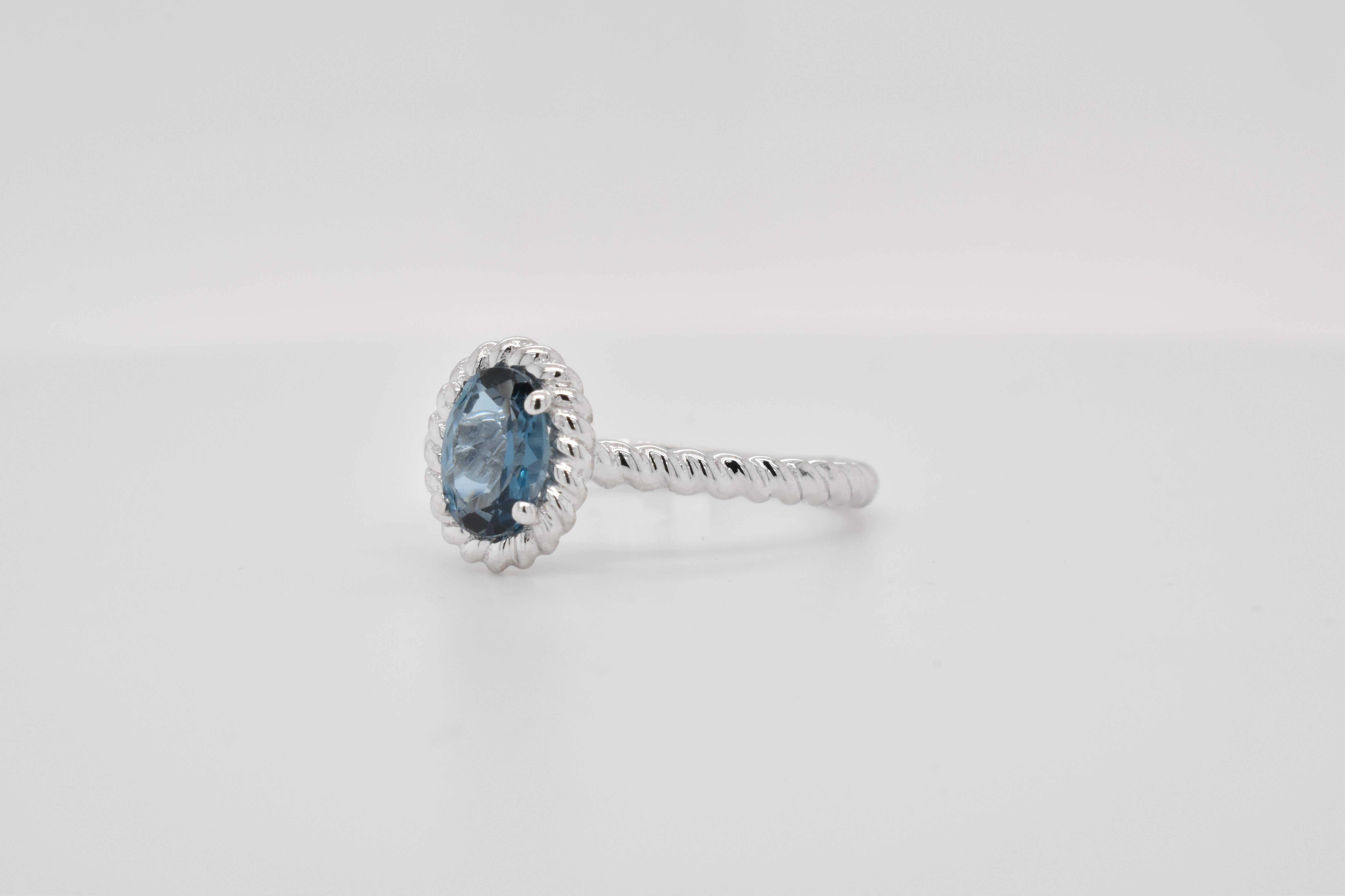 Oval Cut Oval  Natural London Blue Topaz  Rhodium Over Sterling Silver Ring For Sale
