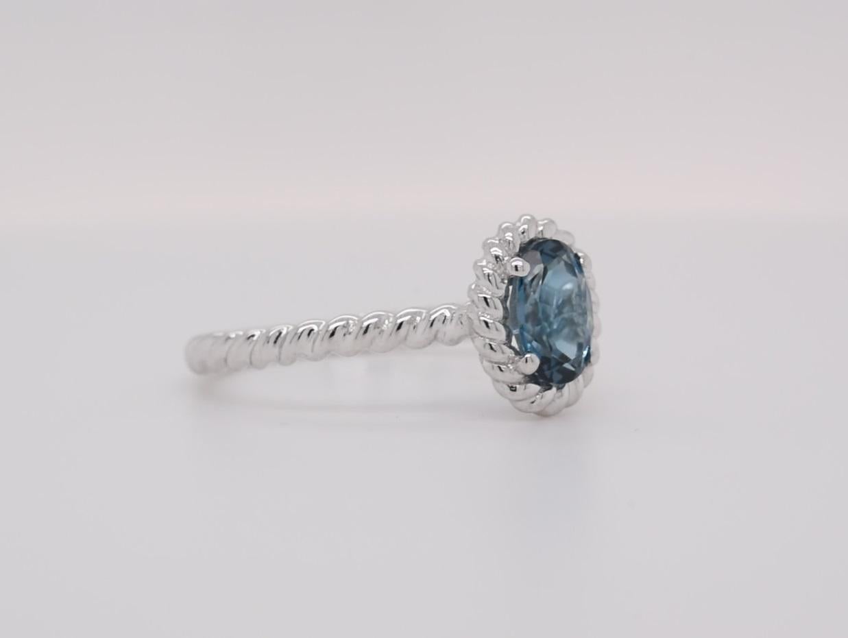 Oval  Natural London Blue Topaz  Rhodium Over Sterling Silver Ring In New Condition For Sale In Fort Lee, NJ