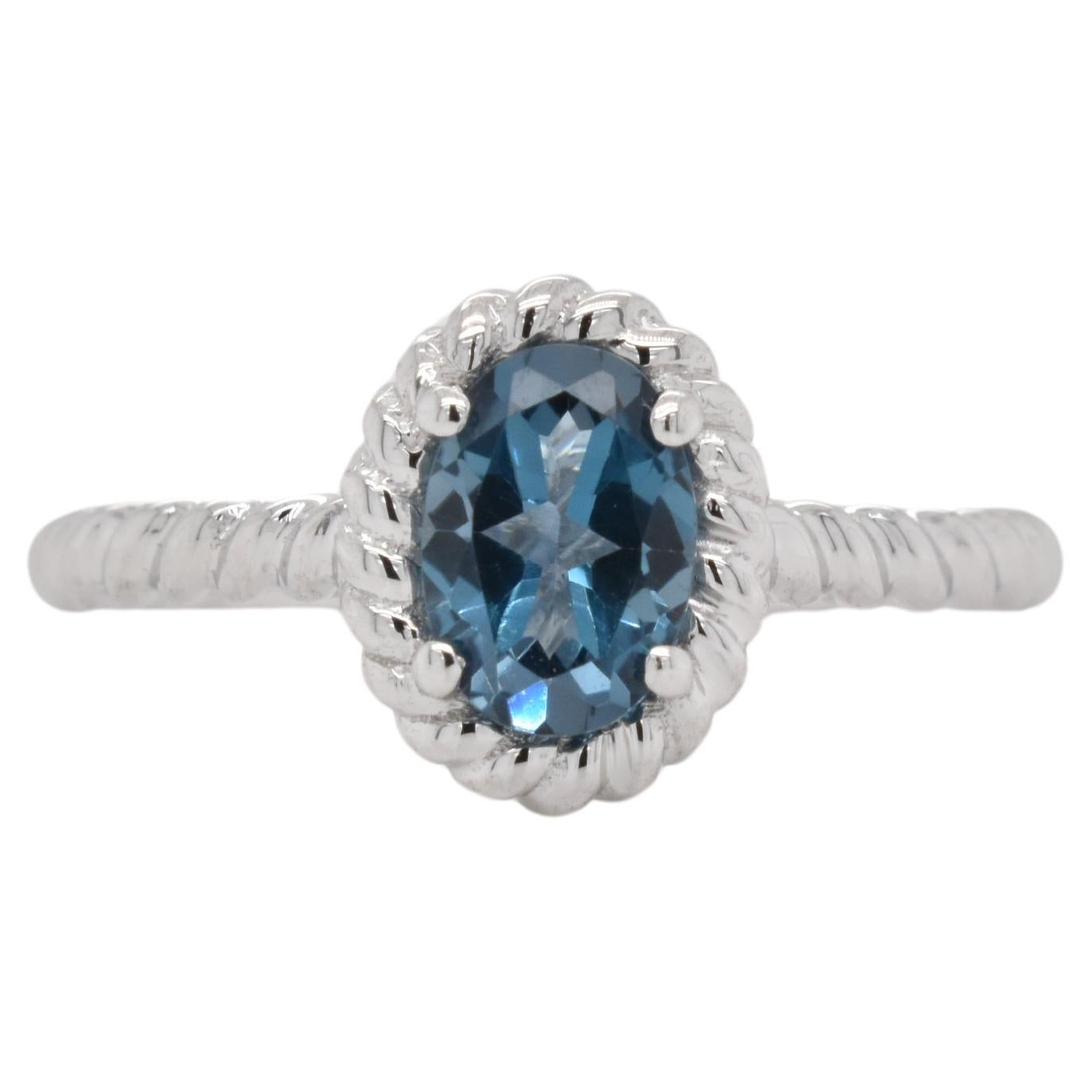 Oval  Natural London Blue Topaz  Rhodium Over Sterling Silver Ring For Sale