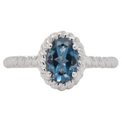 Oval  Natural London Blue Topaz  Rhodium Over Sterling Silver Ring