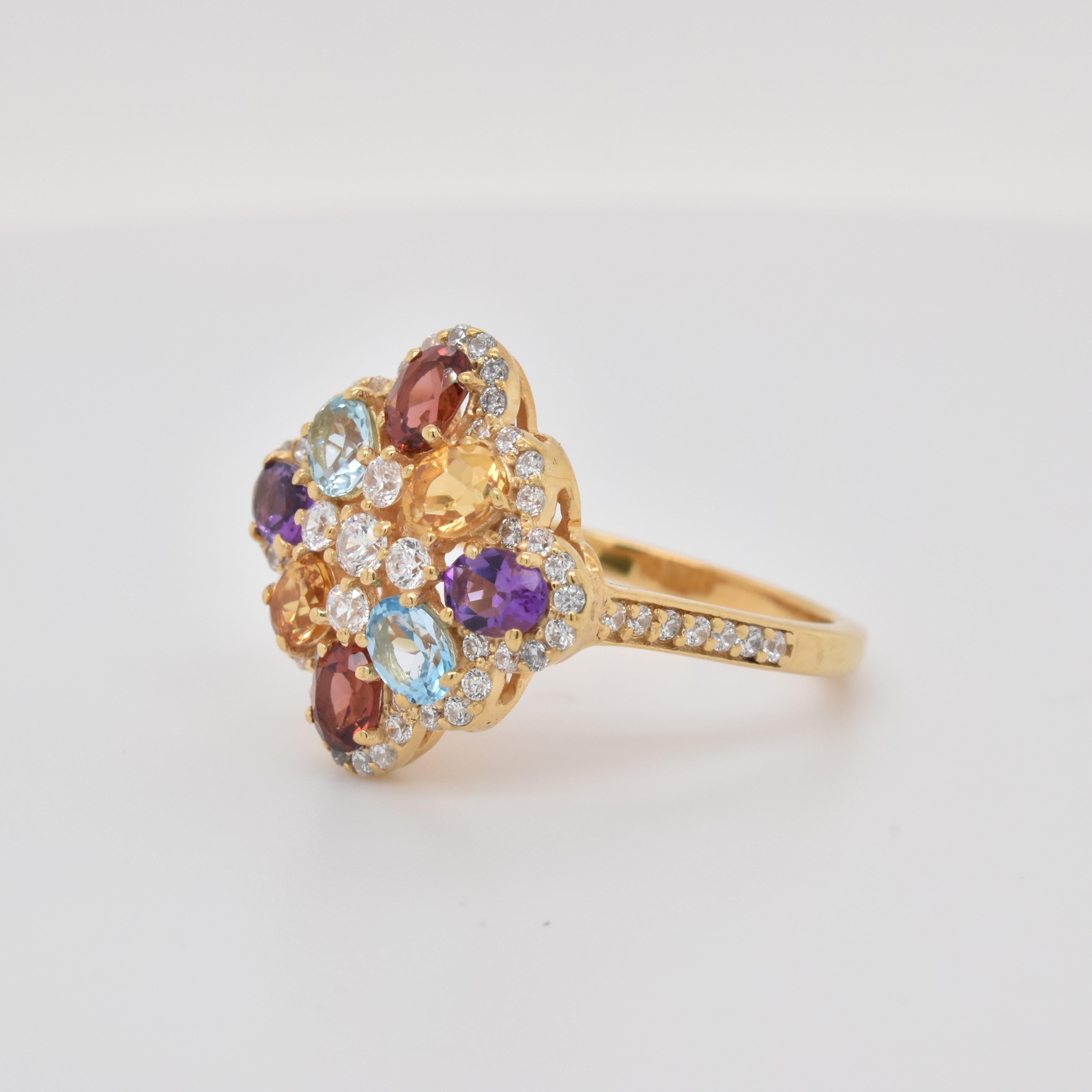Oval Shape Multi Colored Gemstone beautifully crafted with CZ in a Ring. A fiery . For a special occasion like Engagement or Proposal or may be as a gift for a special person.

Primary Stone Size - 4x3mm