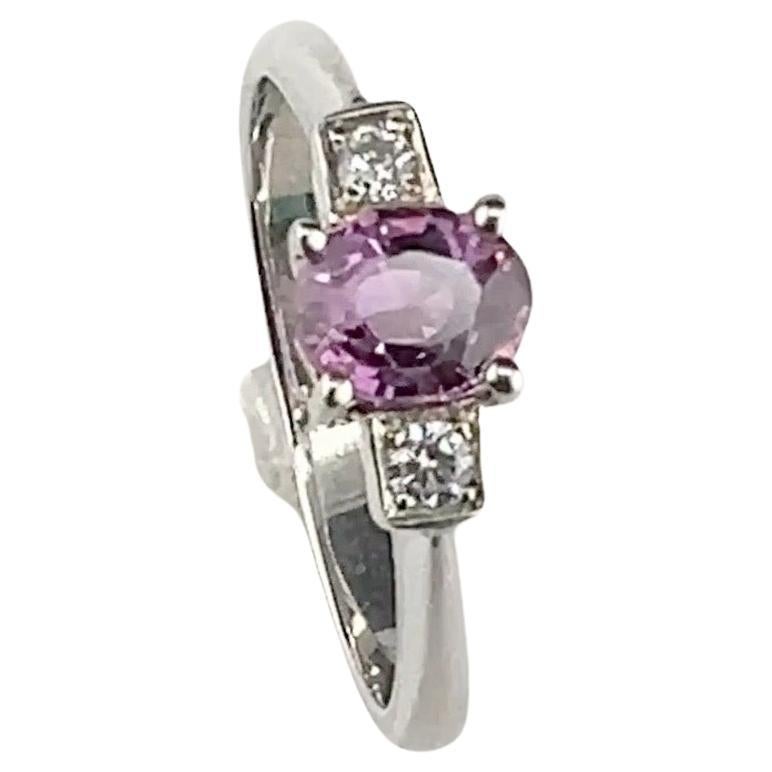 1ct Oval-Cut Natural Pink Sapphire Ring with Zircon Accents For Sale 1