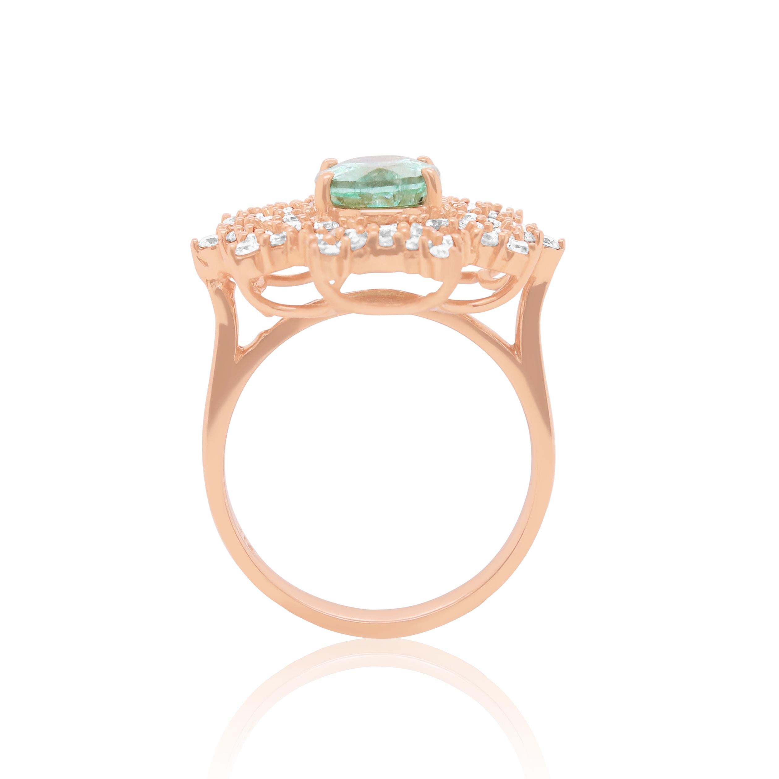 Contemporary Oval Natural Paraiba Tourmaline Round White Diamond Cocktail Ring 14K Rose Gold For Sale