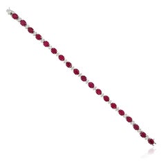 Oval Natural Ruby Bracelet with Marquise White Diamond Accents 18K White Gold