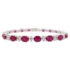 Oval Natural Ruby Bracelet with Marquise White Diamond Accents 18K White Gold