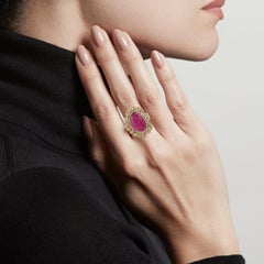 Oval Natural Ruby & Rose-Cut Diamond Double Halo Statement Ring In 18K Gold