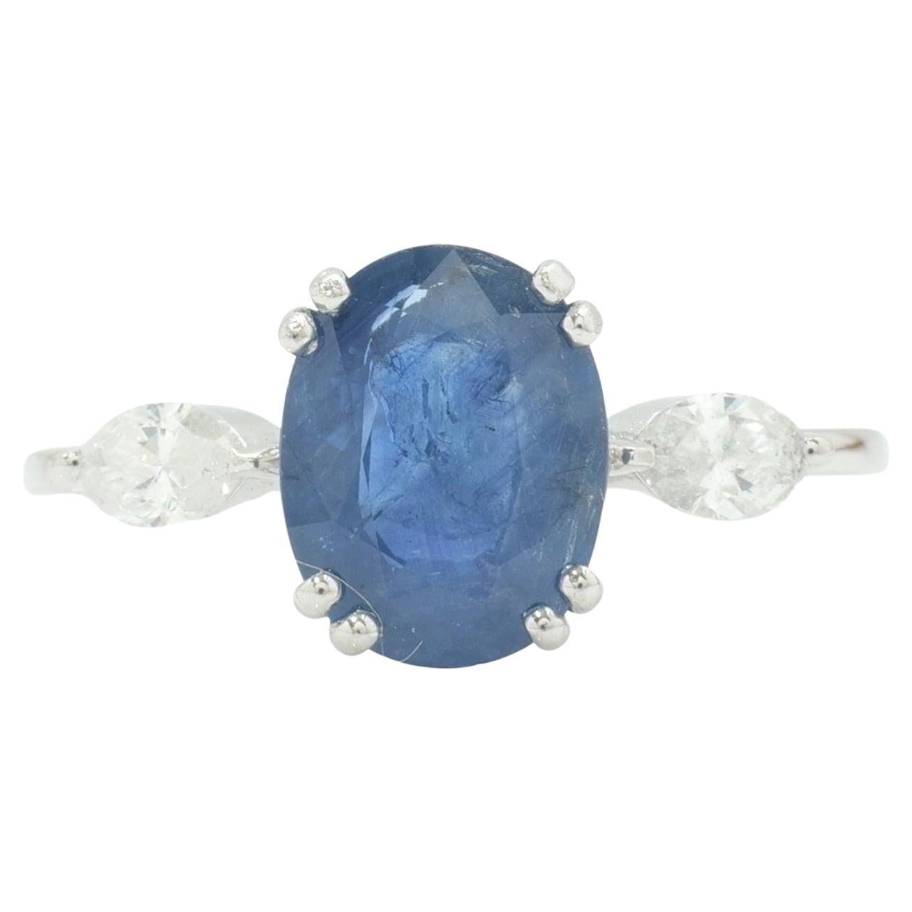 Ovaler natürlicher Saphir-Diamant-Edelsteinring aus 14k massivem Gold (zertifiziert)