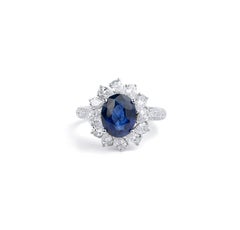 3.2ct Oval-Cut Blue Sapphire & Diamond Halo Engagement Ring in 18K White Gold