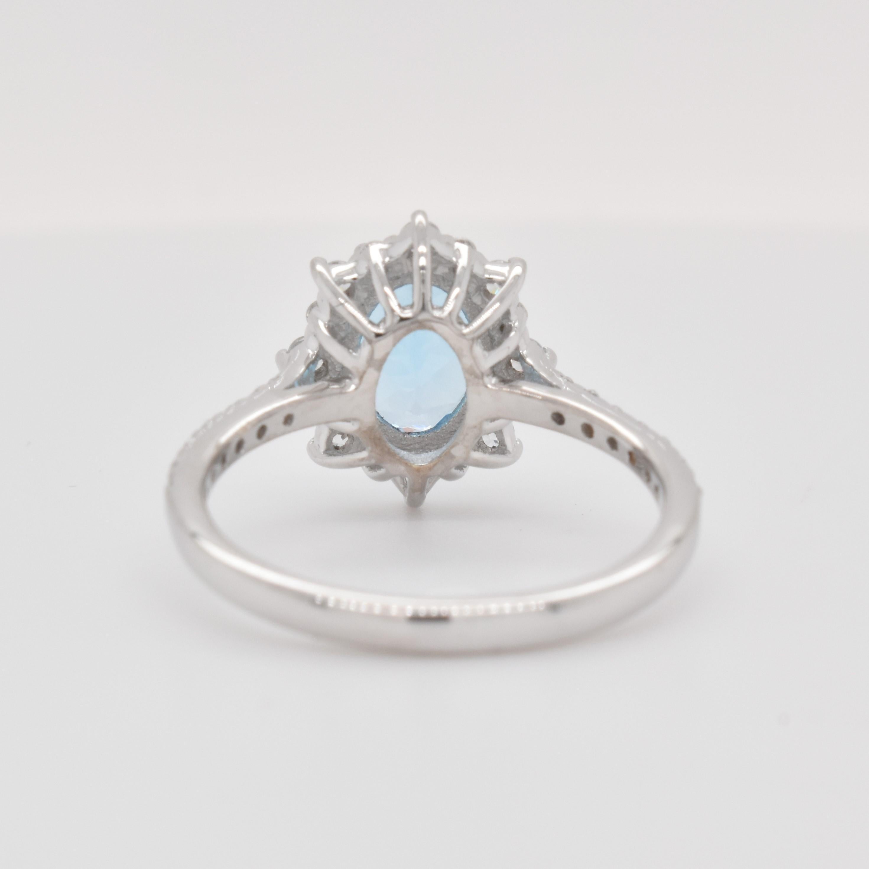Oval Cut Oval Natural Swiss Blue Topaz with CZ, Rhodium Over Sterling Silver Ring For Sale