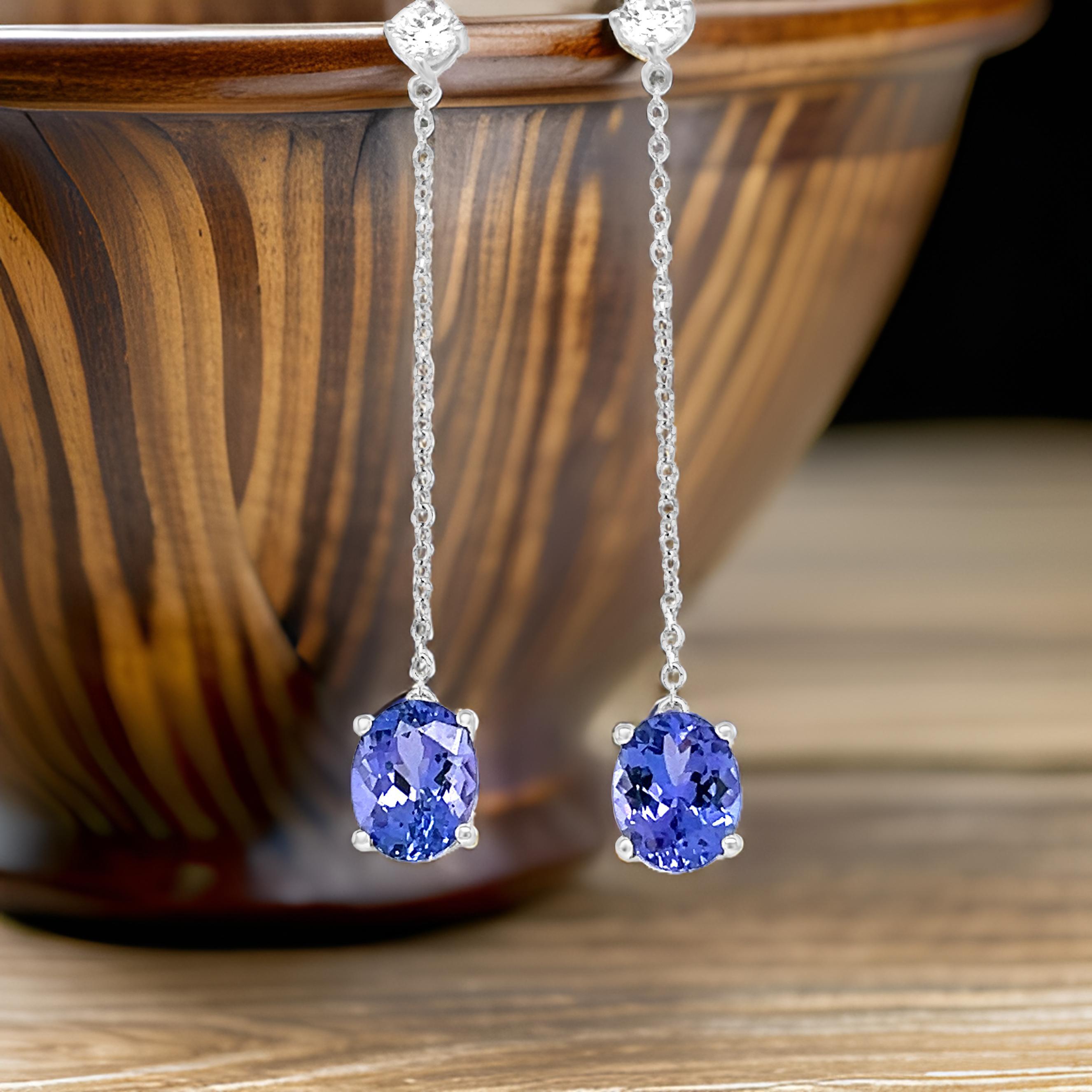 Taglio ovale Orecchini pendenti ovali di tanzanite naturale in argento 925 3,50 carati in vendita