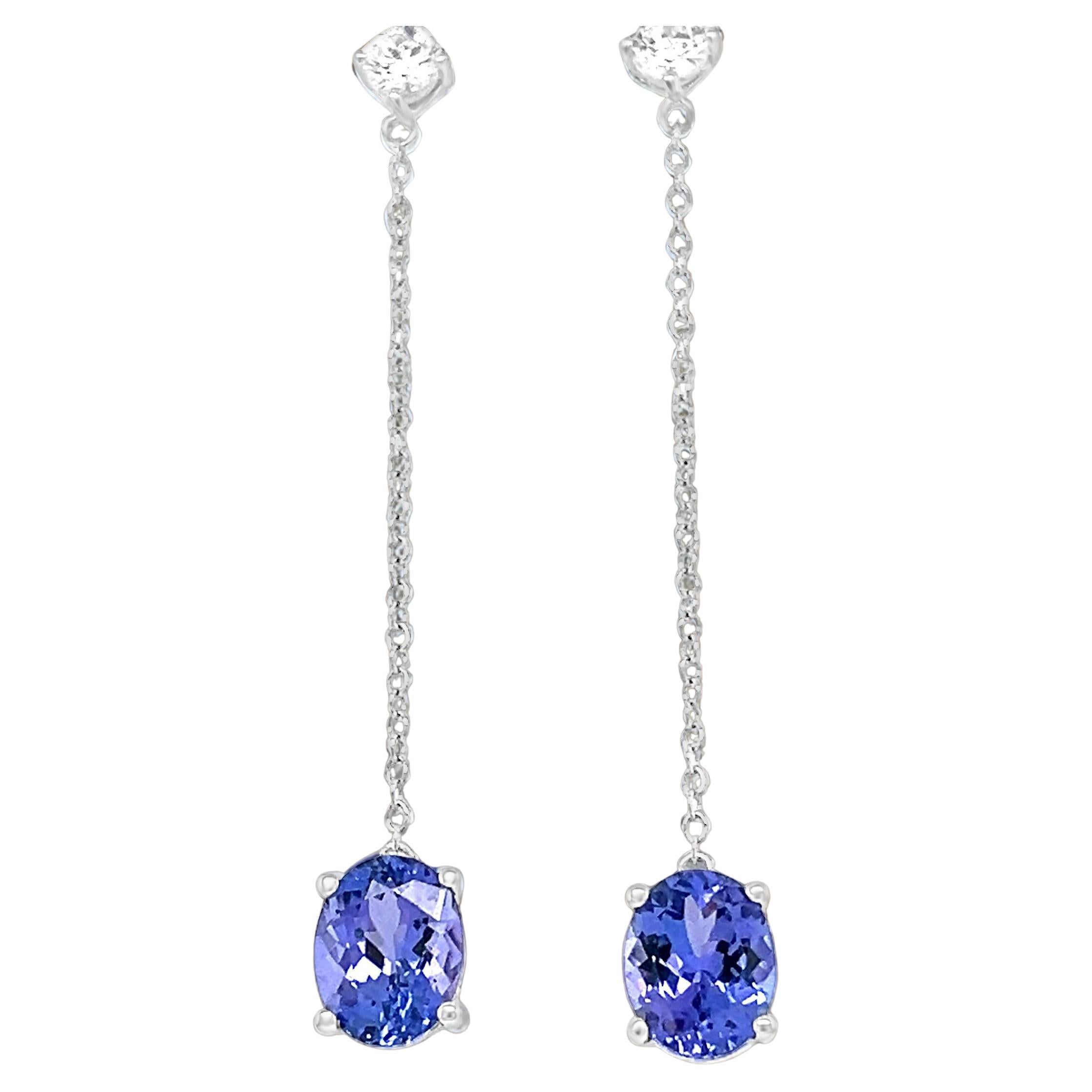 Oval Natural Tanzanite 925 Sterling Silver Drop Dangle Earrings 3.50 Cts