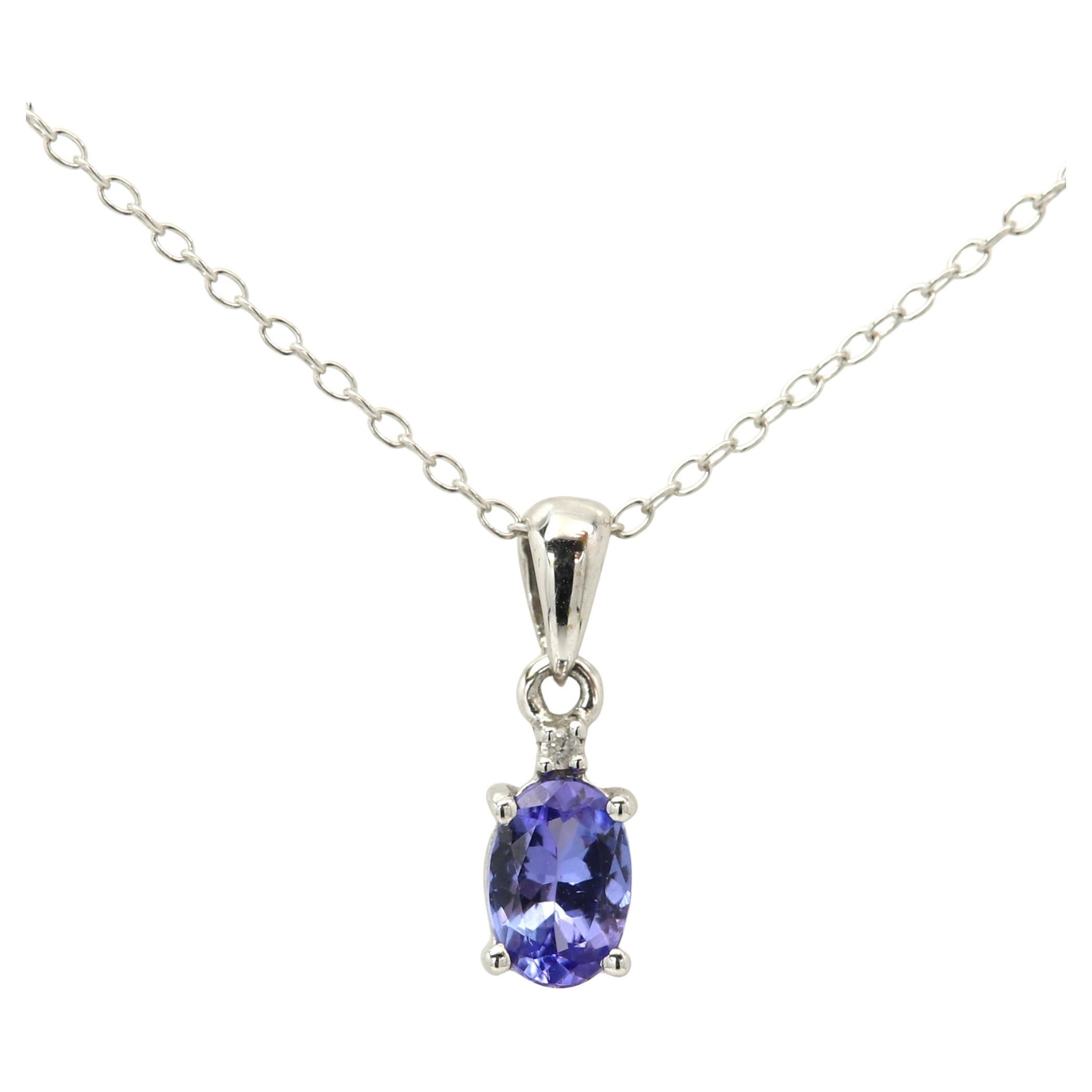 Oval Natural Tanzanite in 14 karat White Gold Purple Tanzanite Pendant
