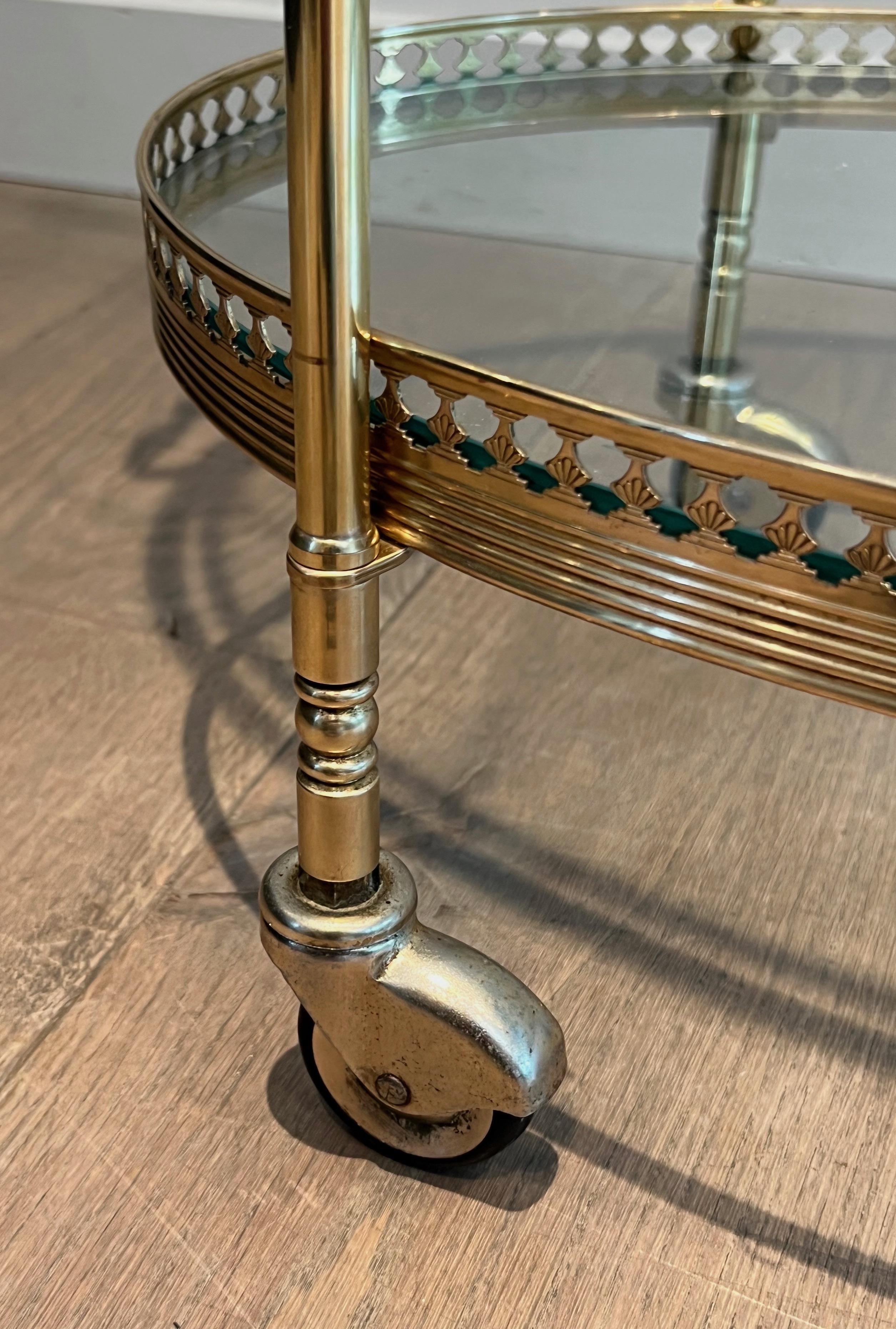 Oval Neoclassical Style Brass Bar Cart Attributed to Maison Jansen 5