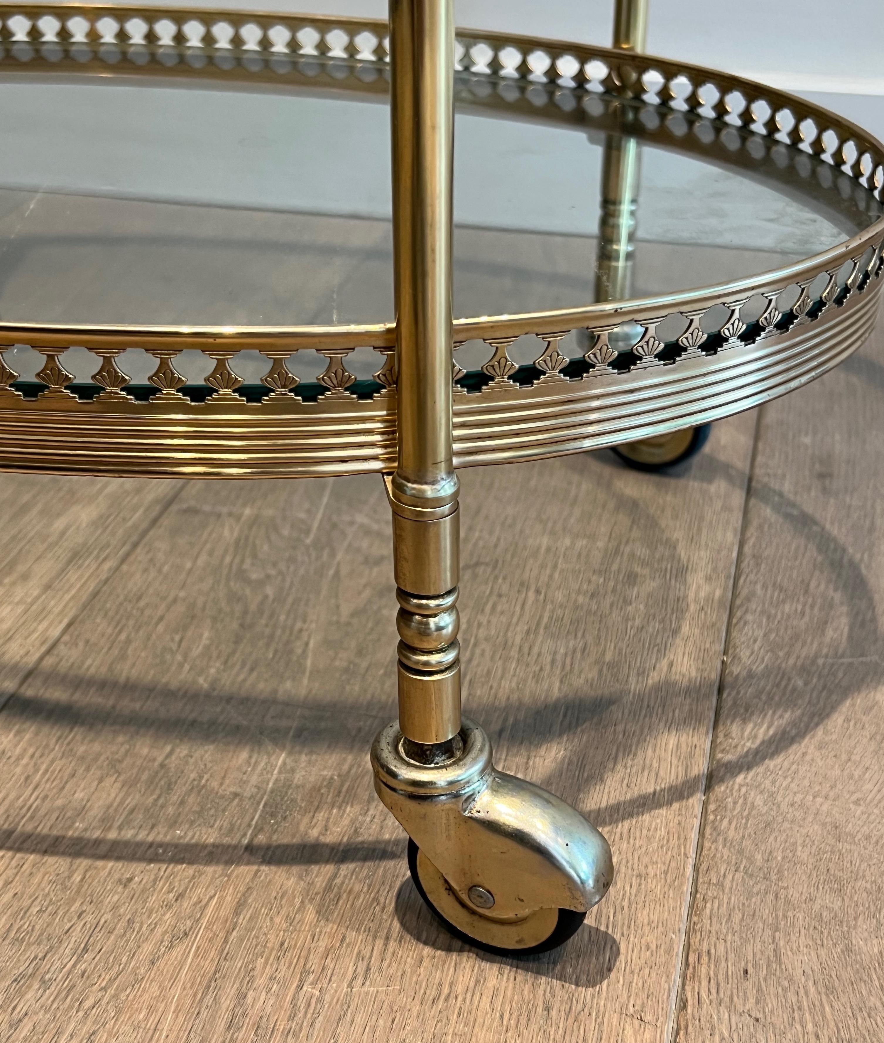 Oval Neoclassical Style Brass Bar Cart Attributed to Maison Jansen 6
