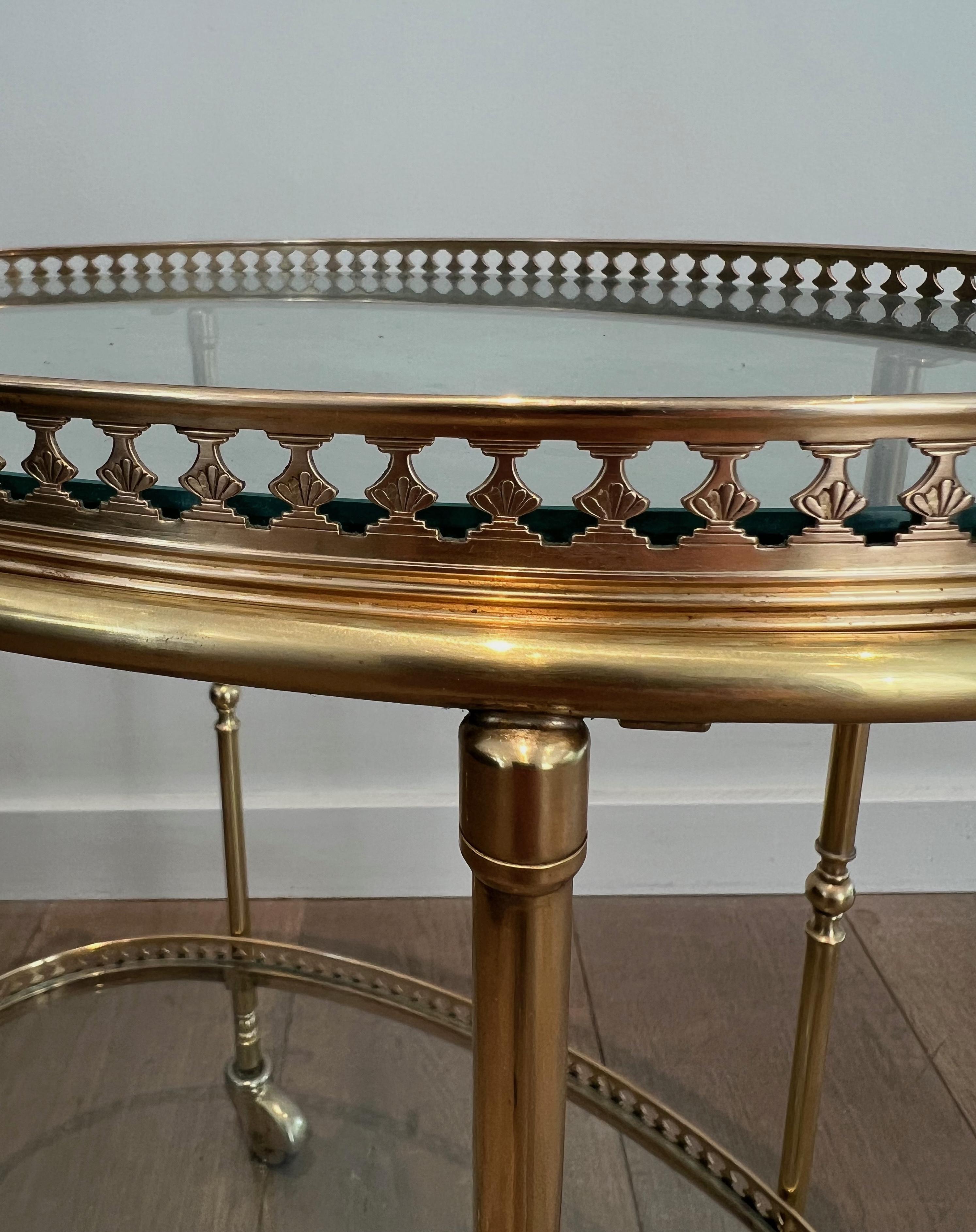 Oval Neoclassical Style Brass Bar Cart Attributed to Maison Jansen 12