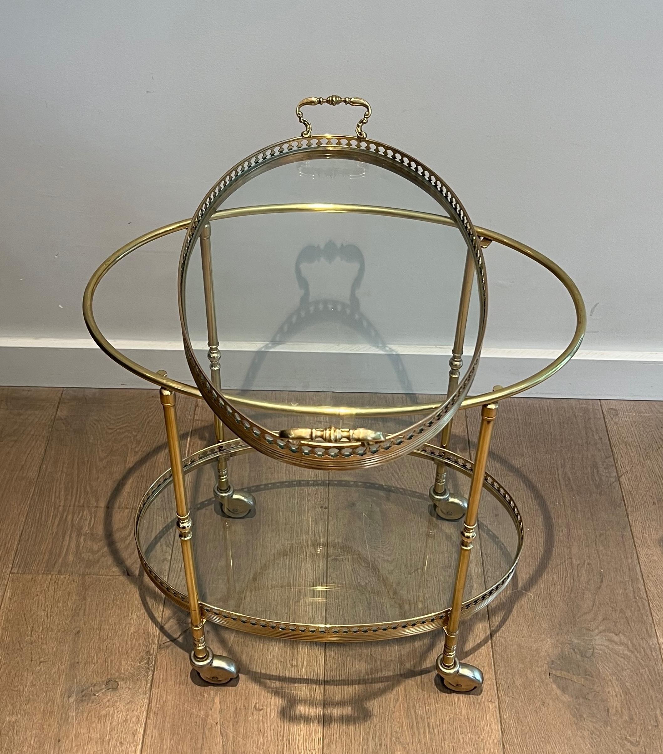 French Oval Neoclassical Style Brass Bar Cart Attributed to Maison Jansen