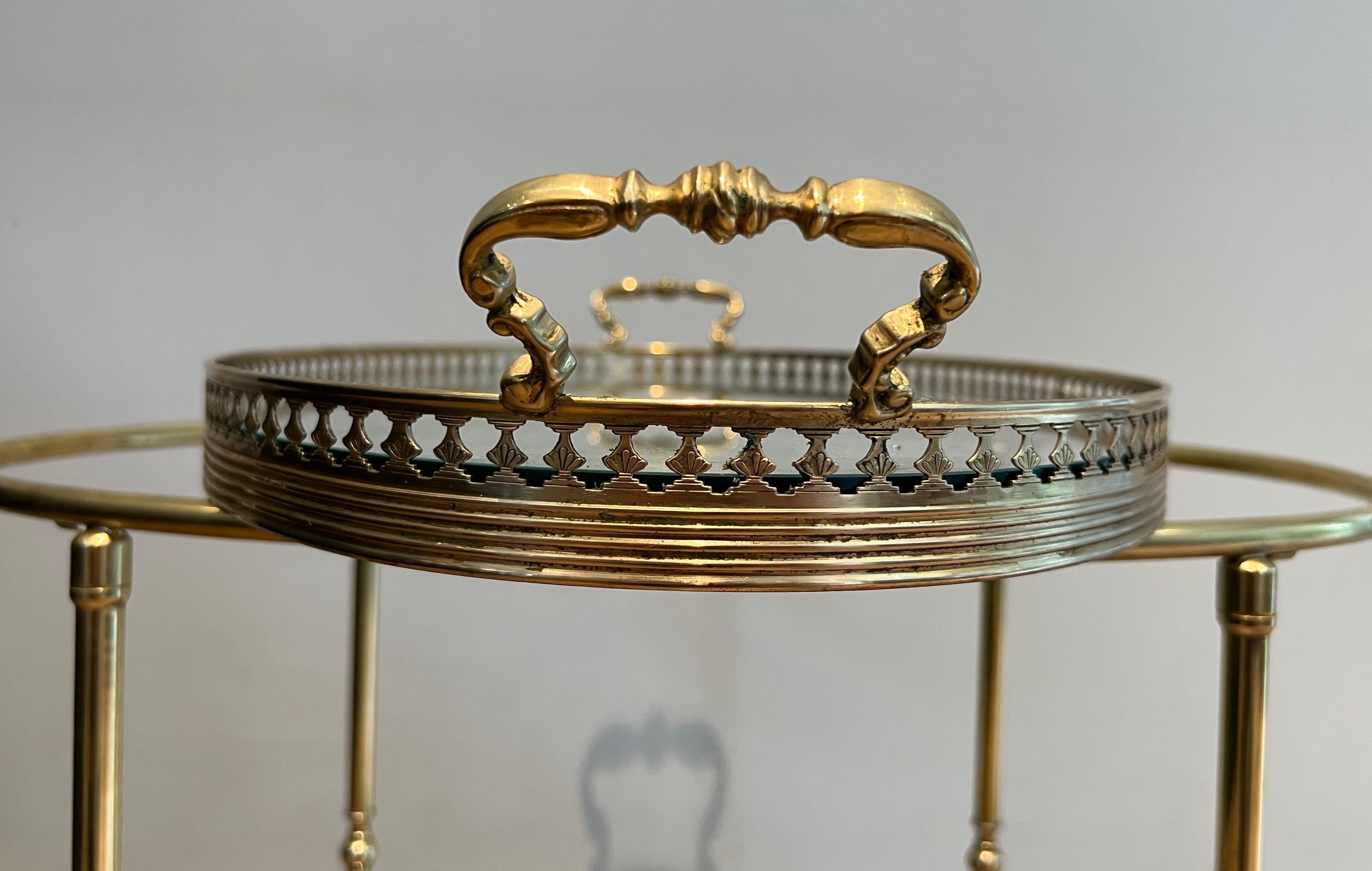 Mid-20th Century Oval Neoclassical Style Brass Bar Cart Attributed to Maison Jansen