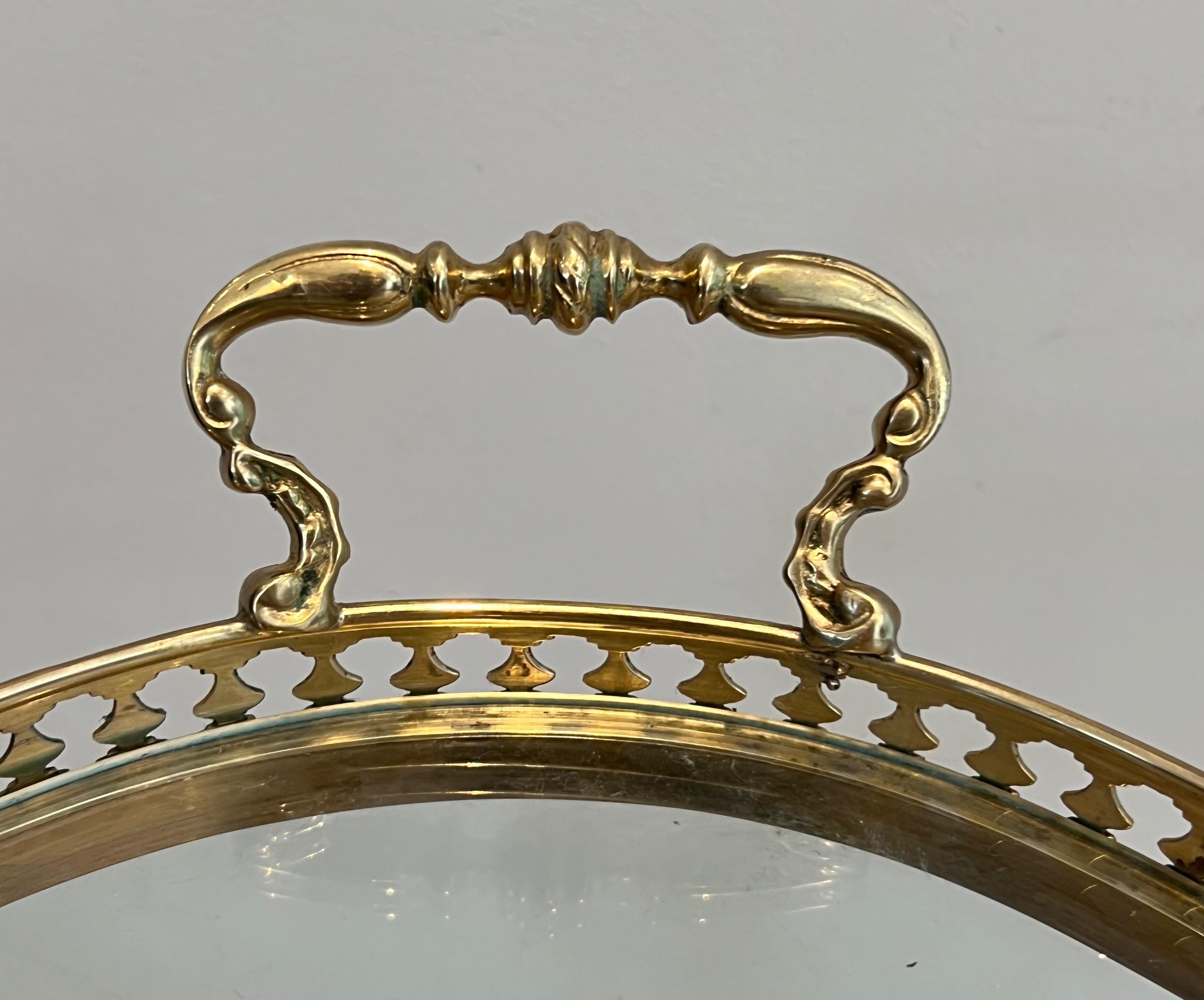 Oval Neoclassical Style Brass Bar Cart Attributed to Maison Jansen 2