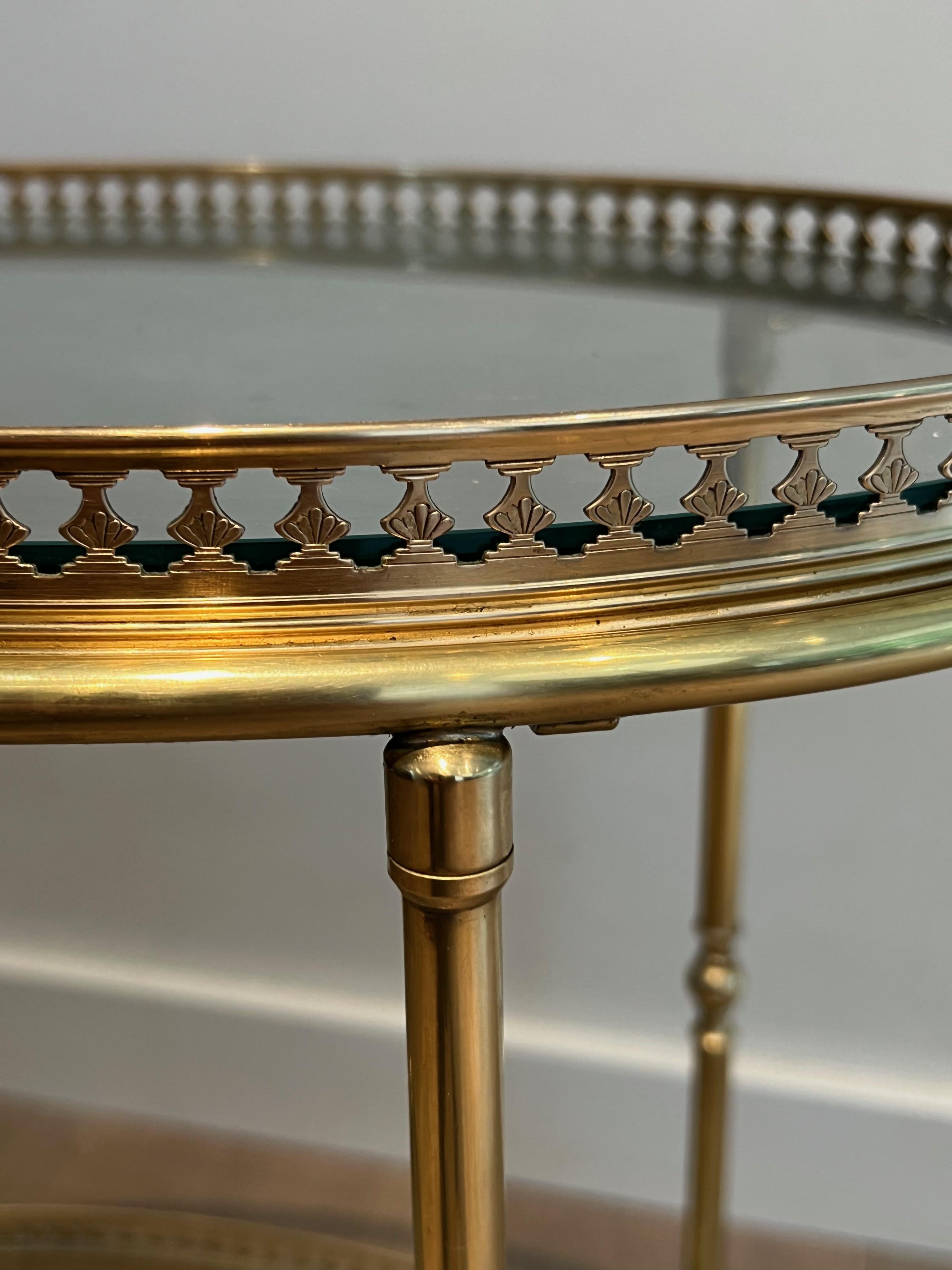 Oval Neoclassical Style Brass Bar Cart Attributed to Maison Jansen 3