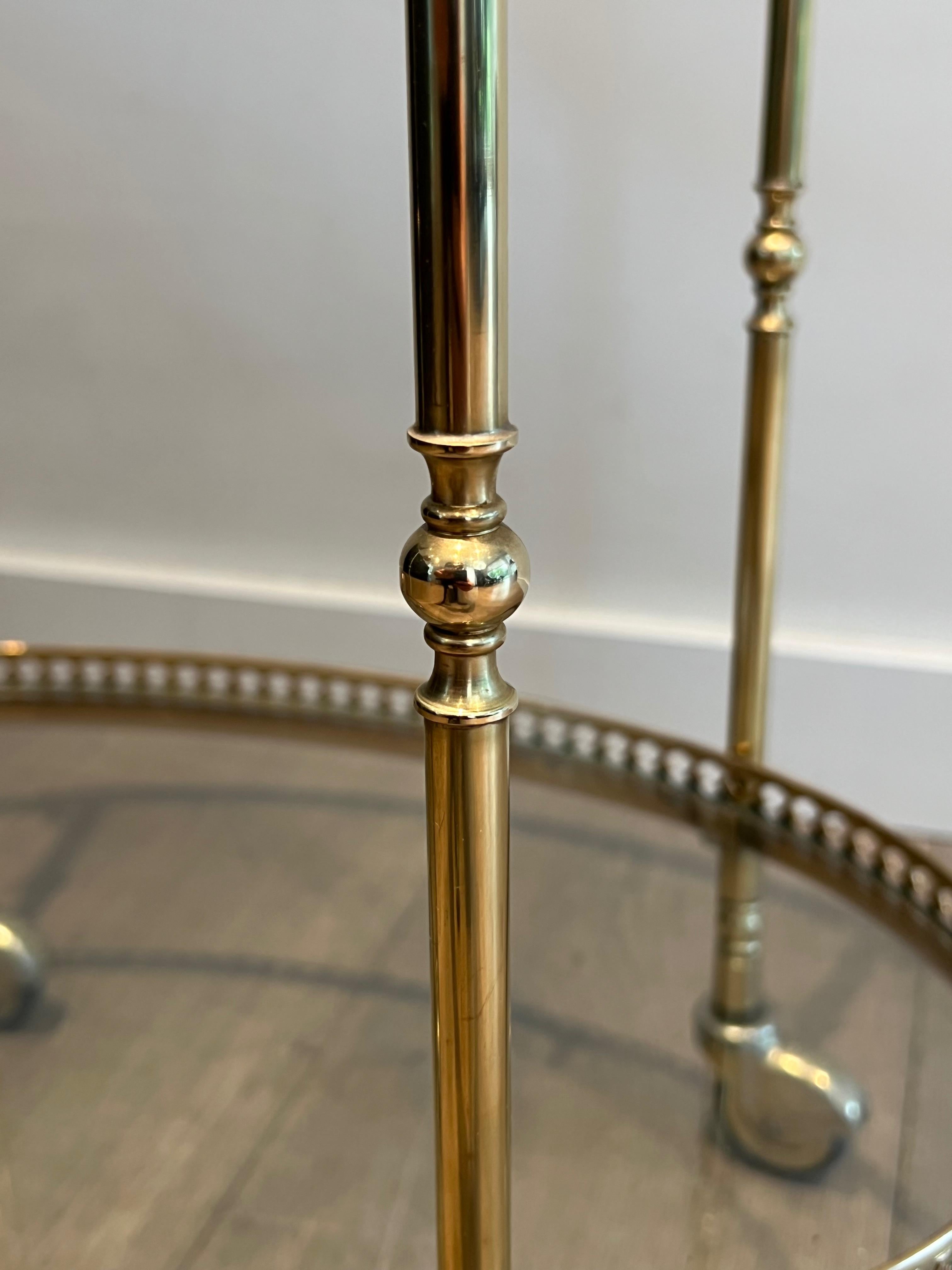 Oval Neoclassical Style Brass Bar Cart Attributed to Maison Jansen 4